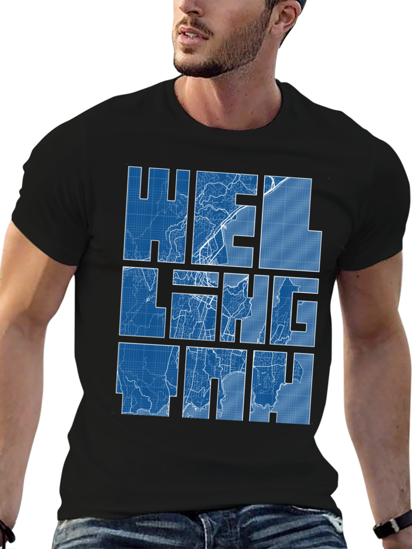 Helsinki Blueprint Map Graphic Tee - Black