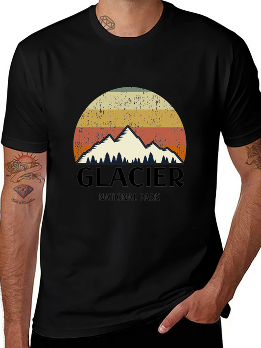 Glacier National Park Vintage Style Black T-Shirt
