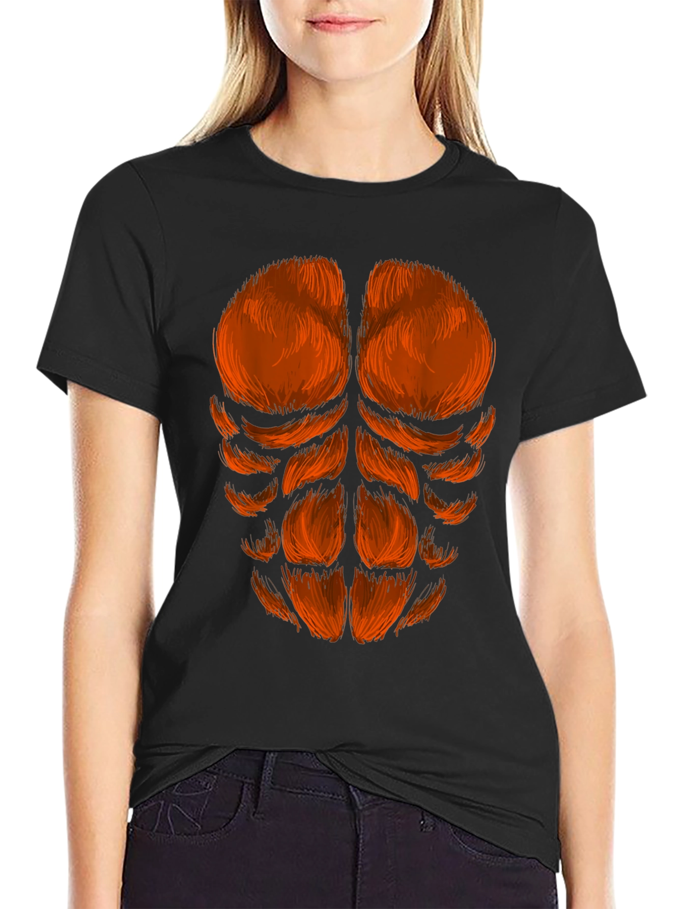 Funny Hairy Chest Abs T-Shirt - Black