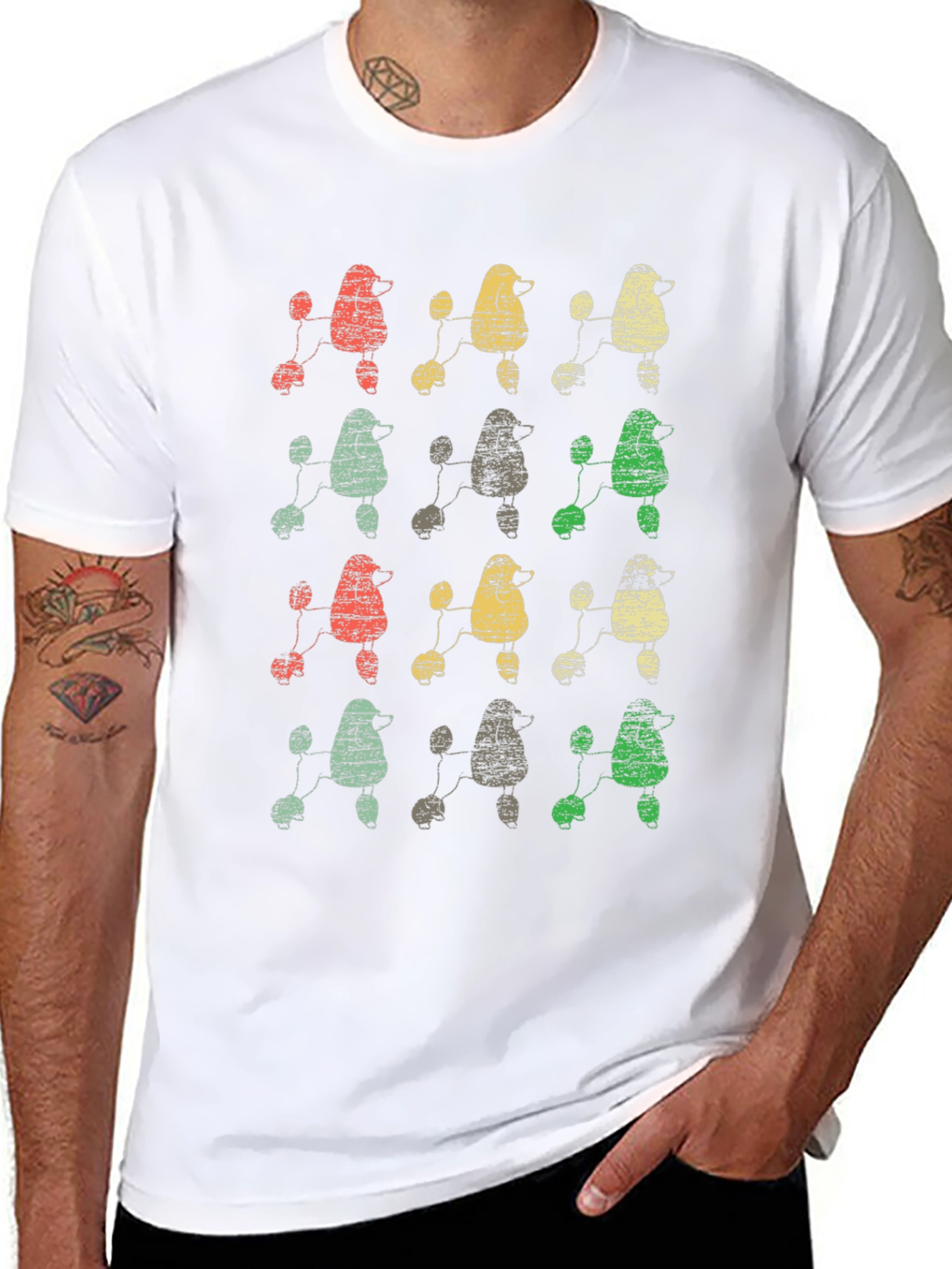 Retro Poodle Print Black T-Shirt