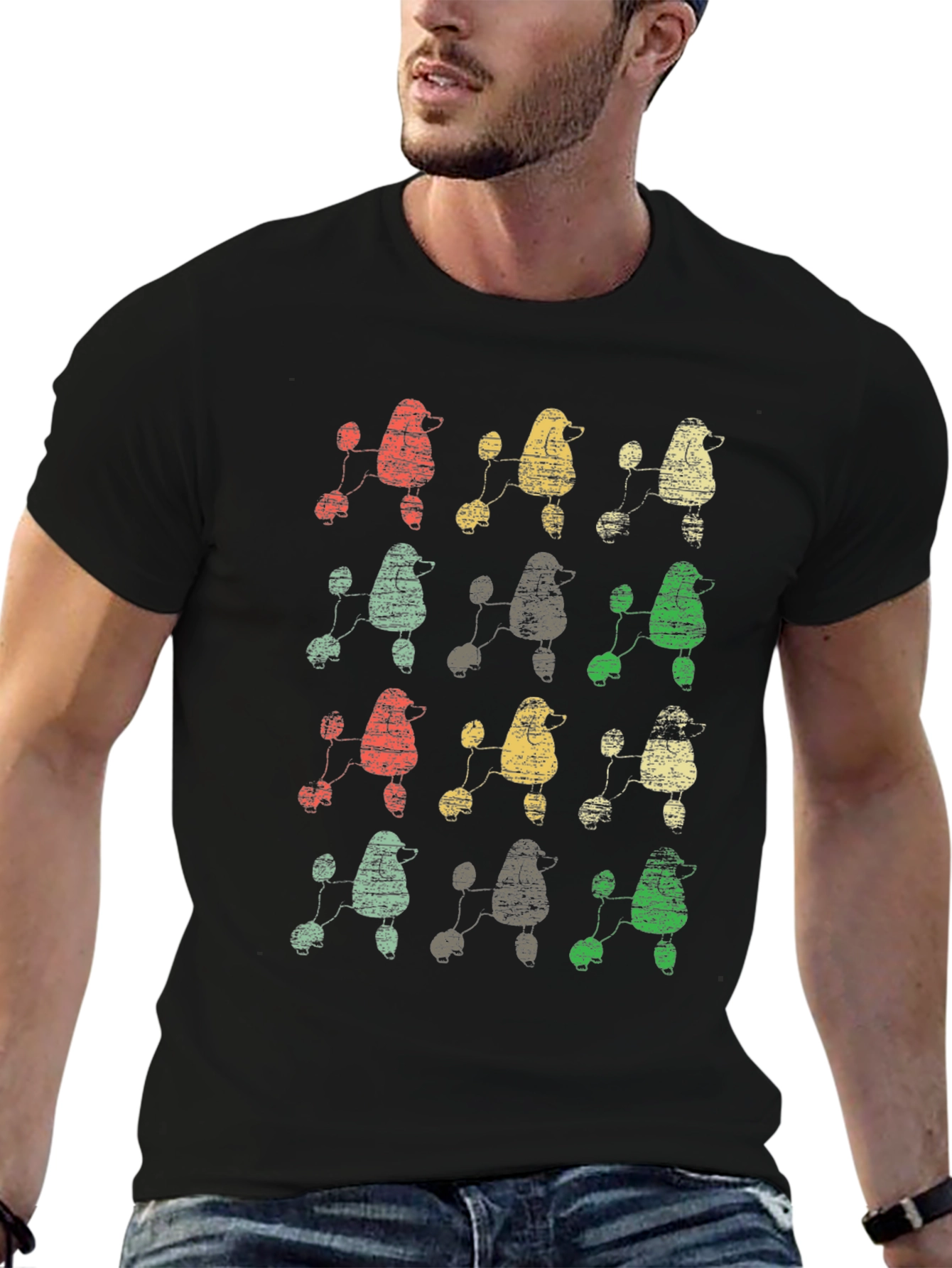 Retro Poodle Print Black T-Shirt