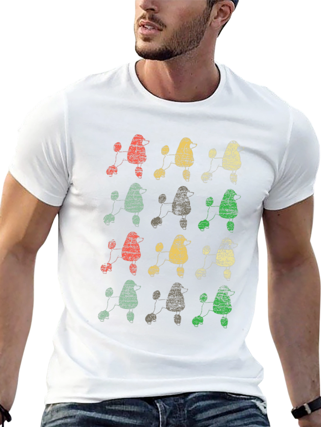 Retro Poodle Print Black T-Shirt