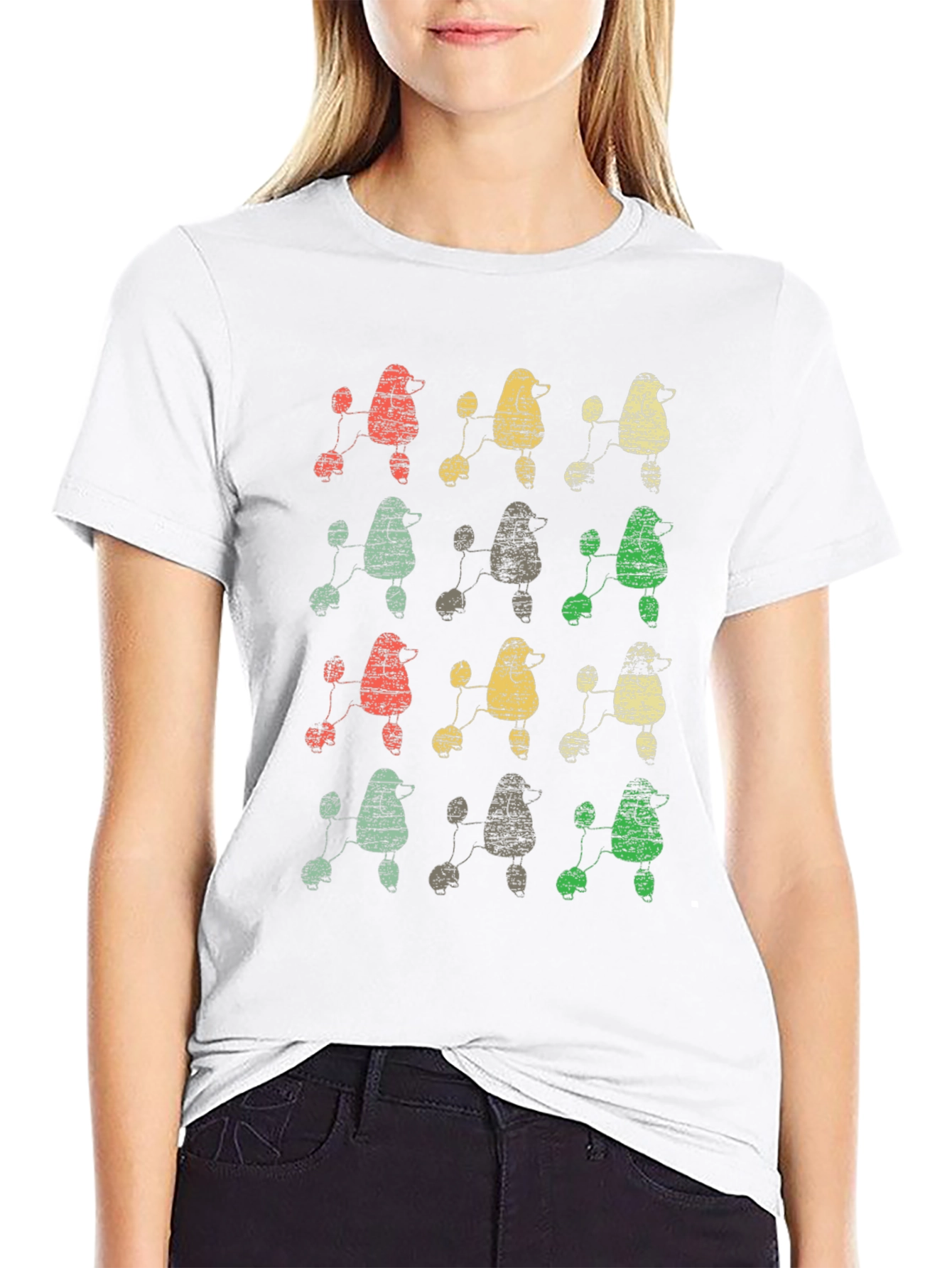 Retro Poodle Print Black T-Shirt
