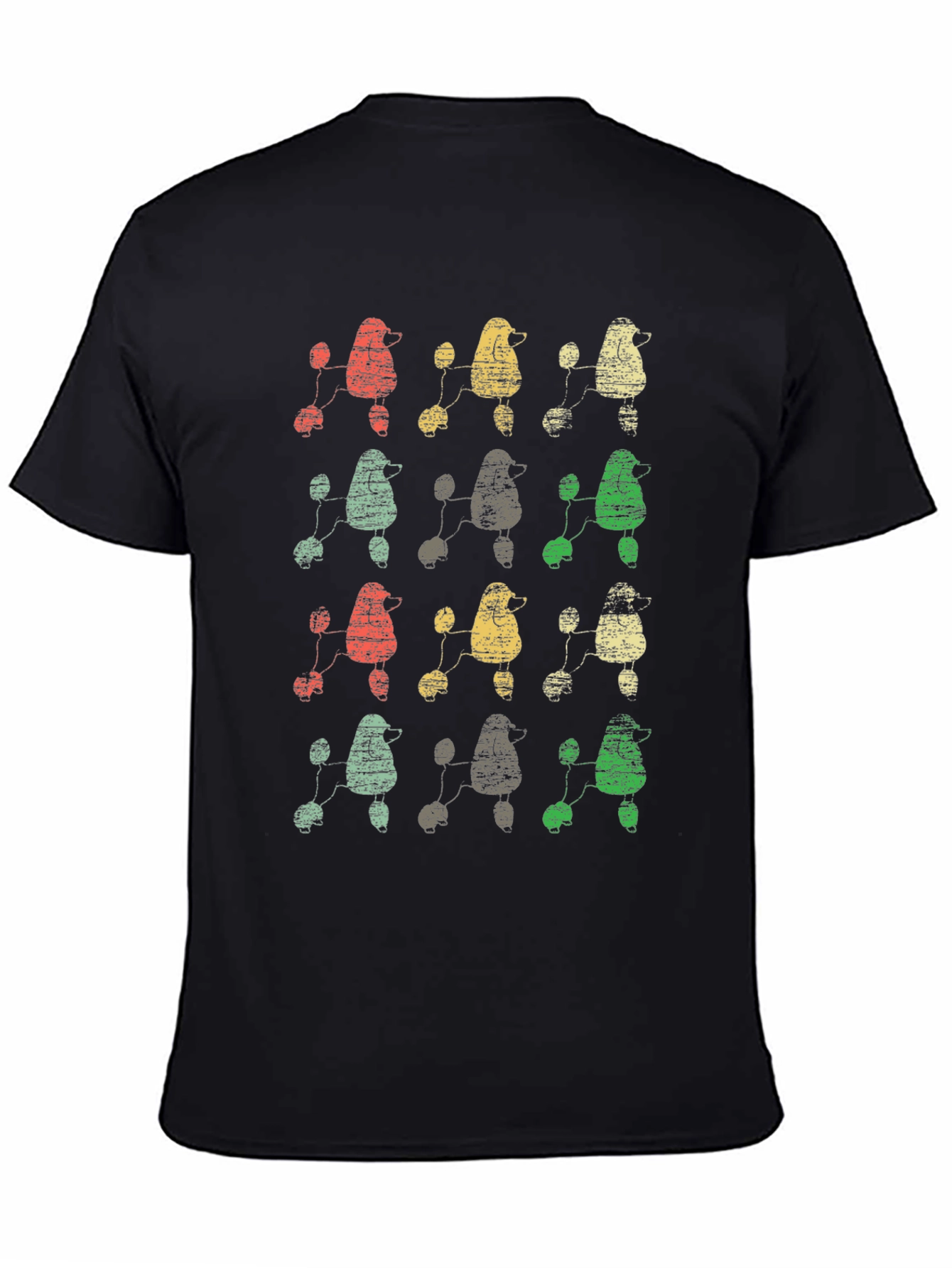 Retro Poodle Print Black T-Shirt