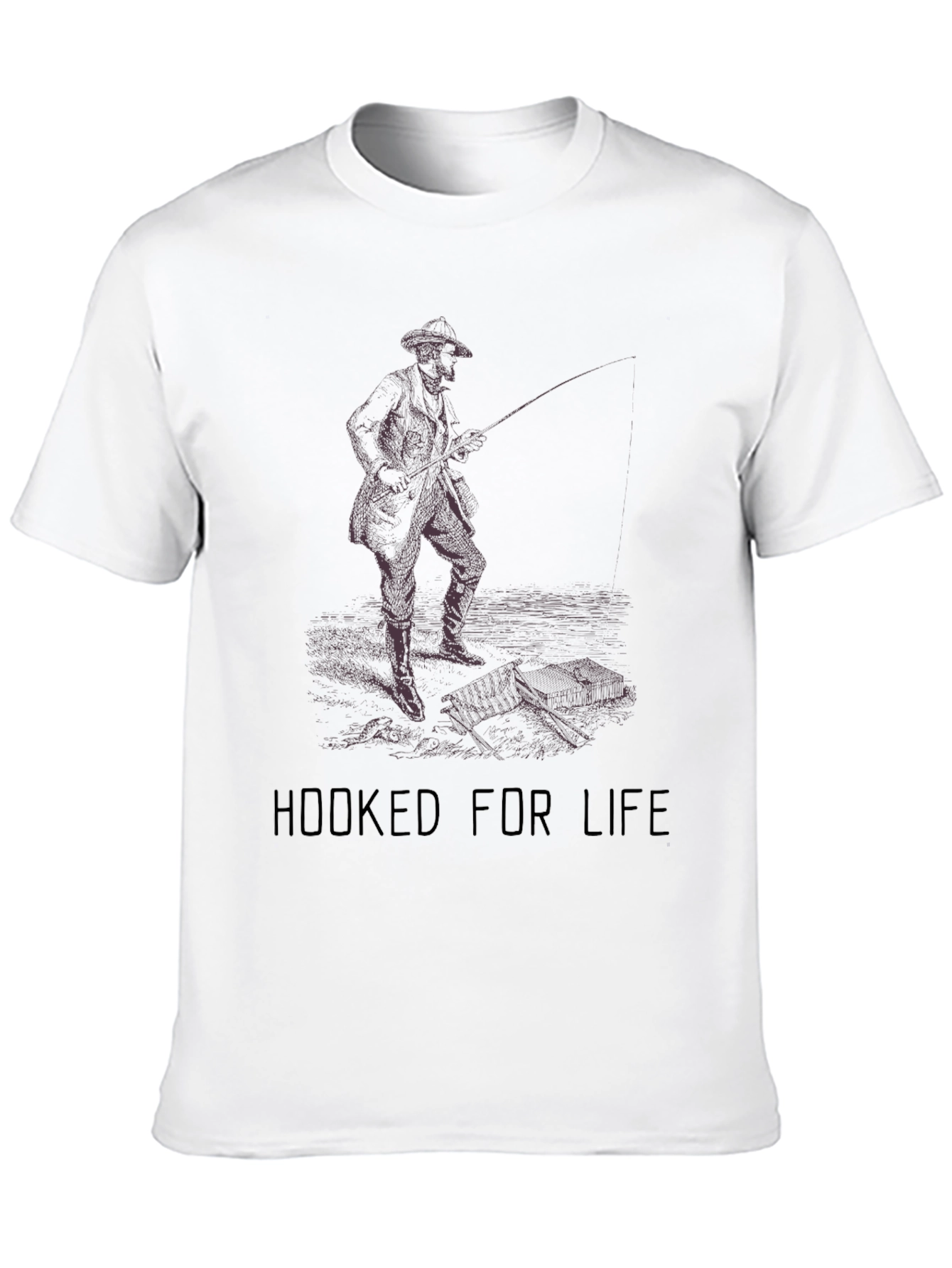Hooked For Life Fishing Graphic Tee - Black