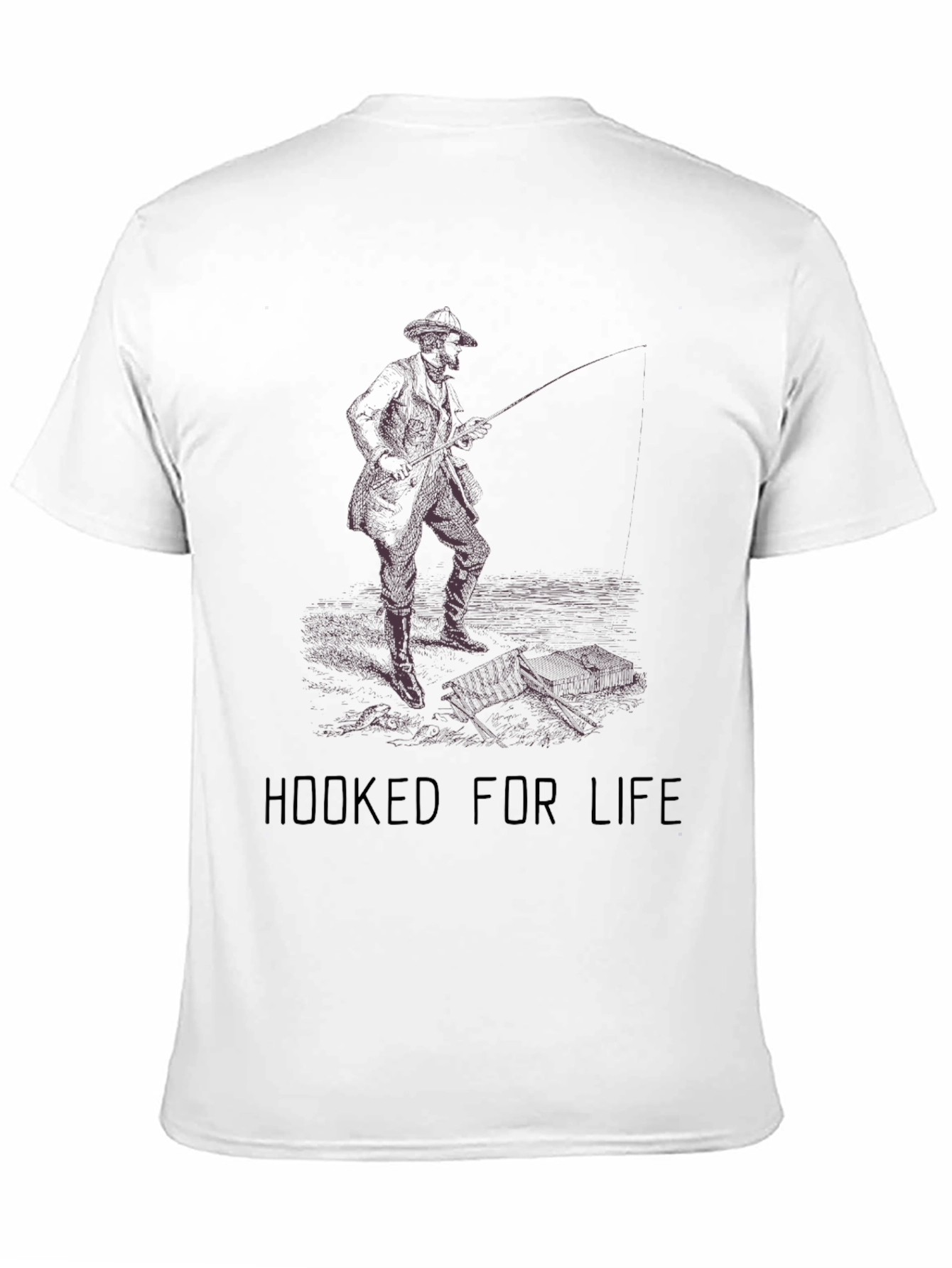 Hooked For Life Fishing Graphic Tee - Black