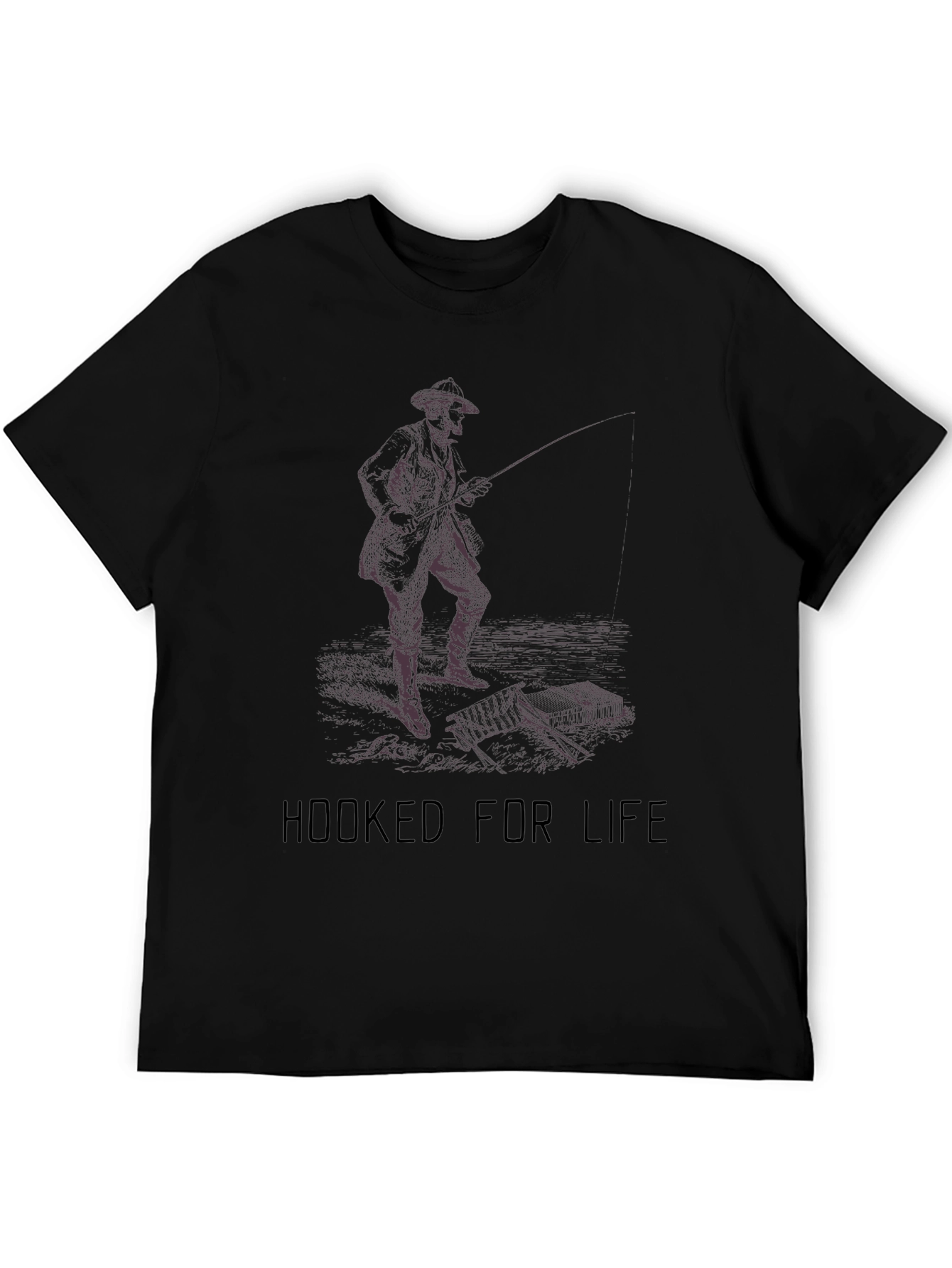 Hooked For Life Fishing Graphic Tee - Black