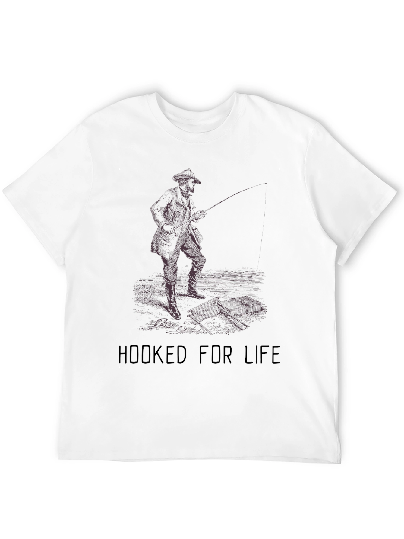 Hooked For Life Fishing Graphic Tee - Black