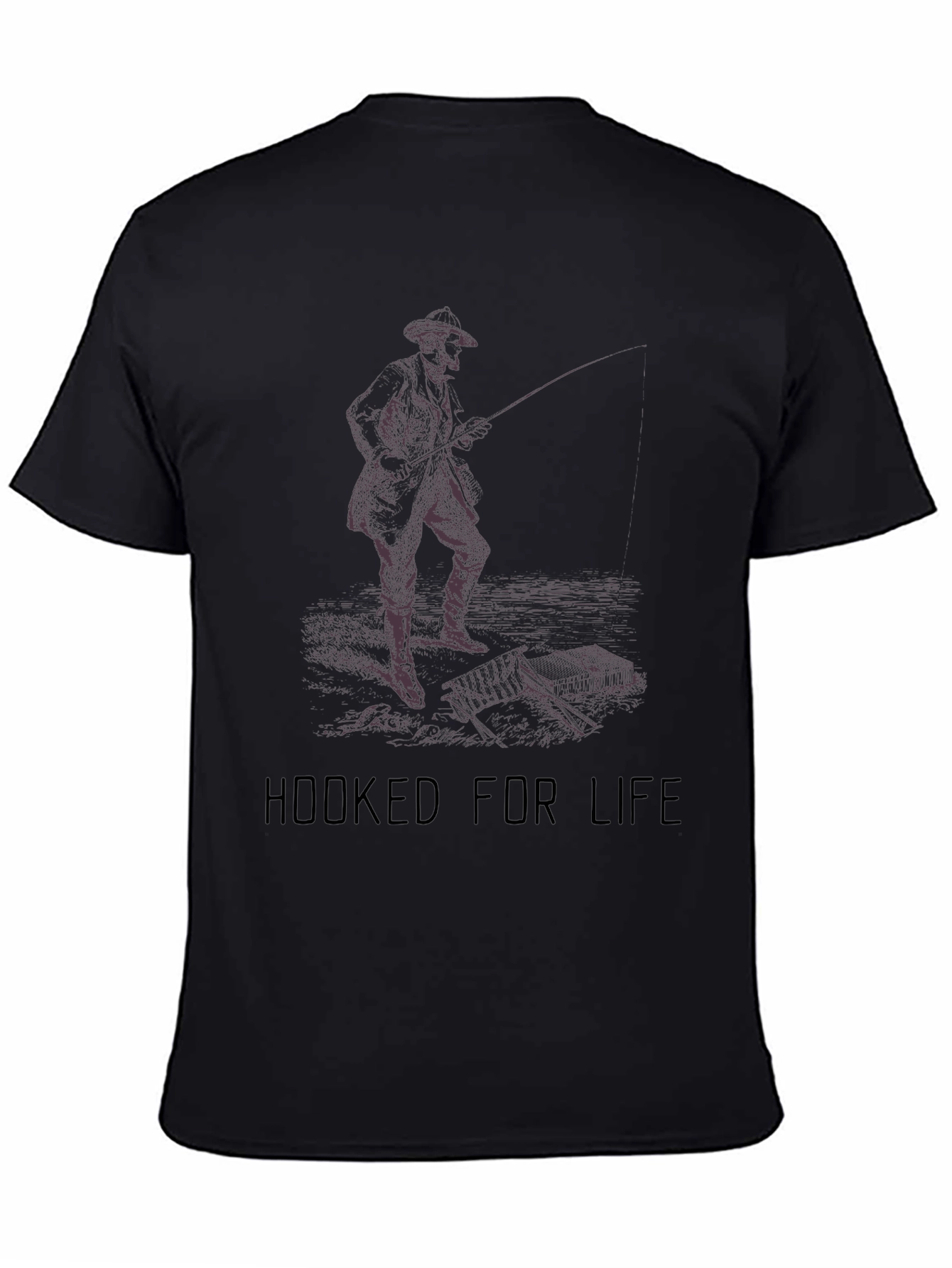 Hooked For Life Fishing Graphic Tee - Black
