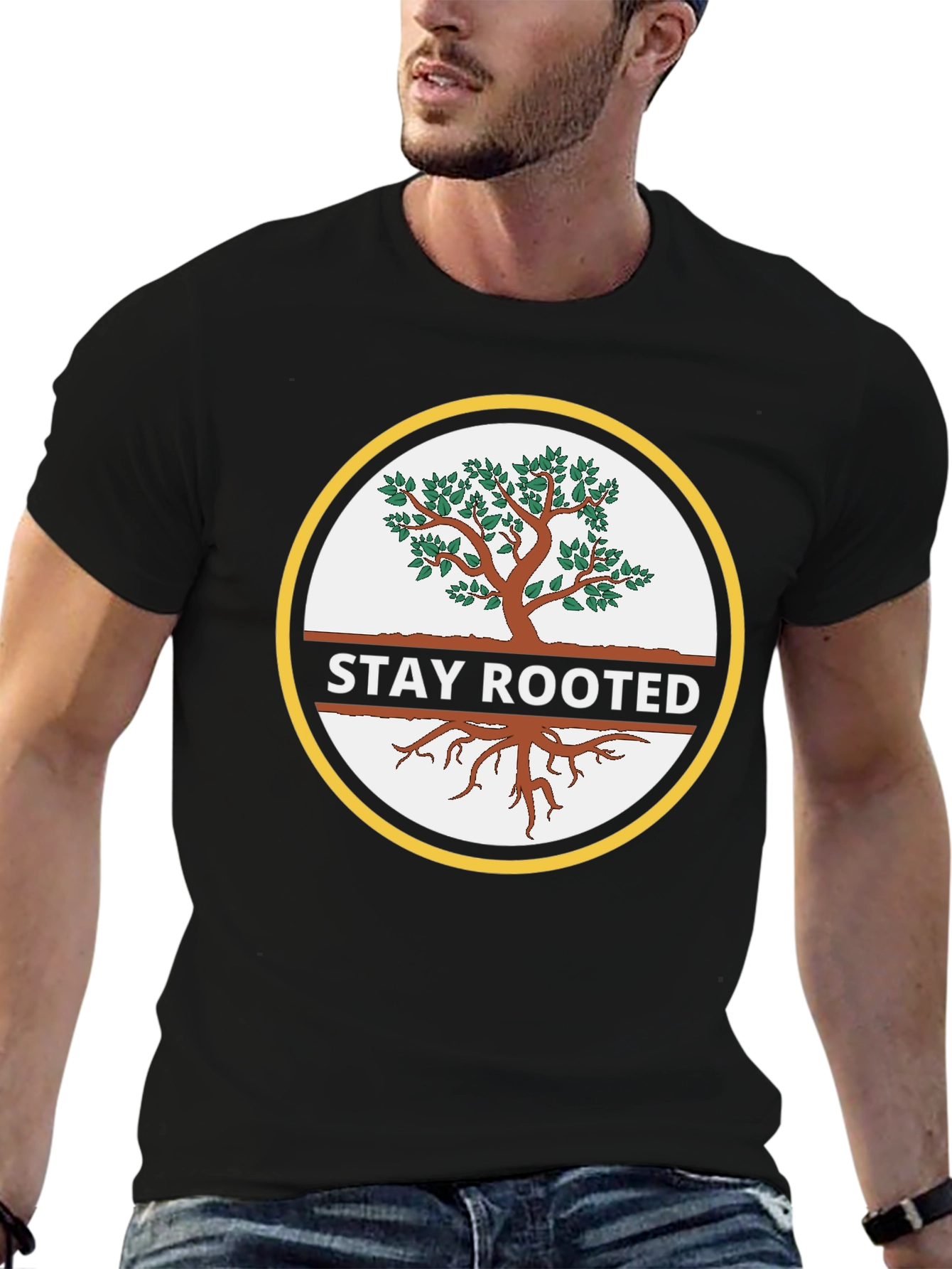 Stay Rooted Tree Graphic Black T-Shirt