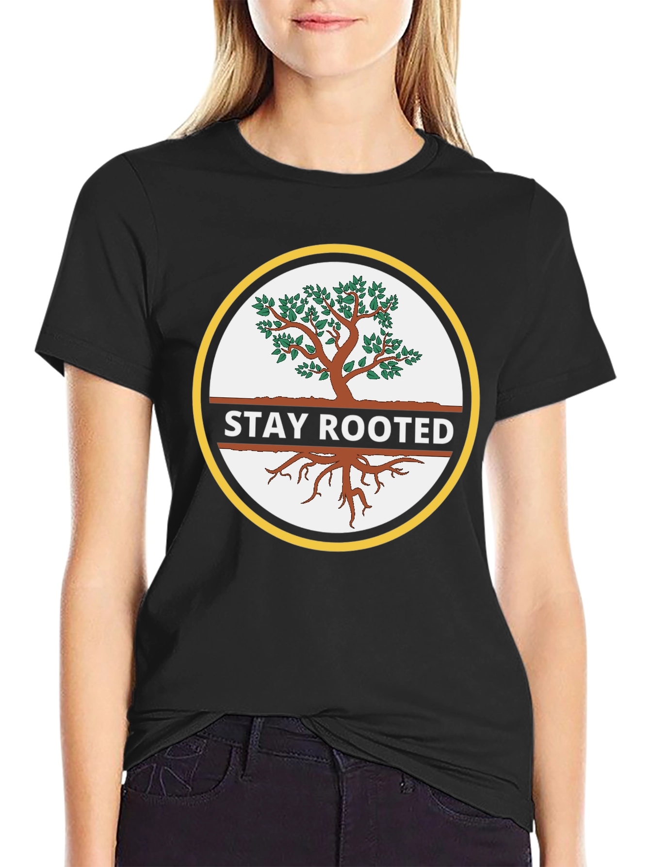 Stay Rooted Tree Graphic Black T-Shirt
