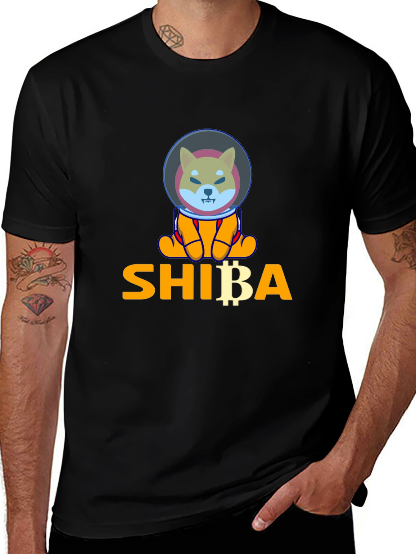 Shiba Inu Crypto Astronaut T-Shirt - Black Cotton