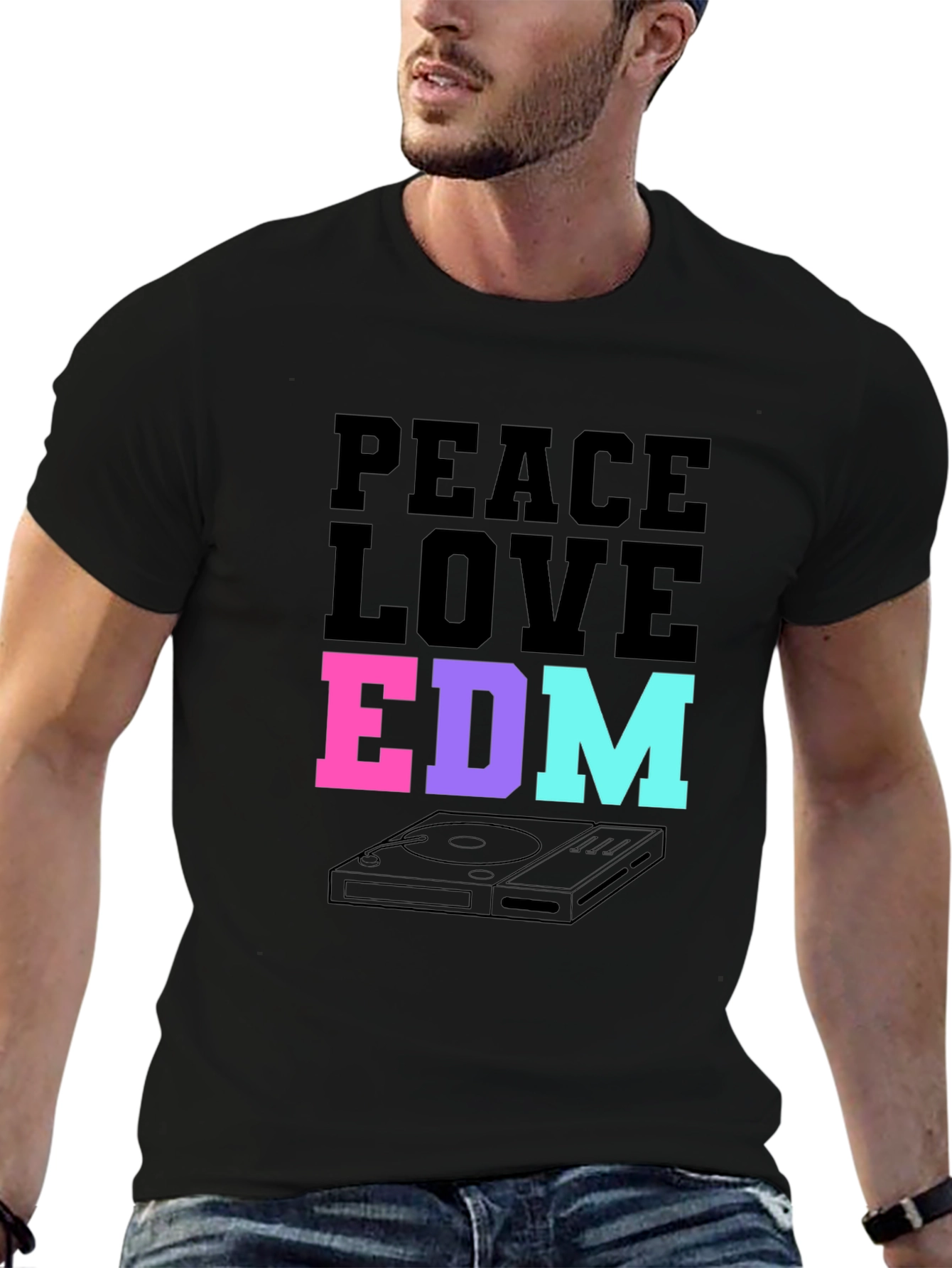 Peace Love EDM T-Shirt Black Music Rave Graphic Tee