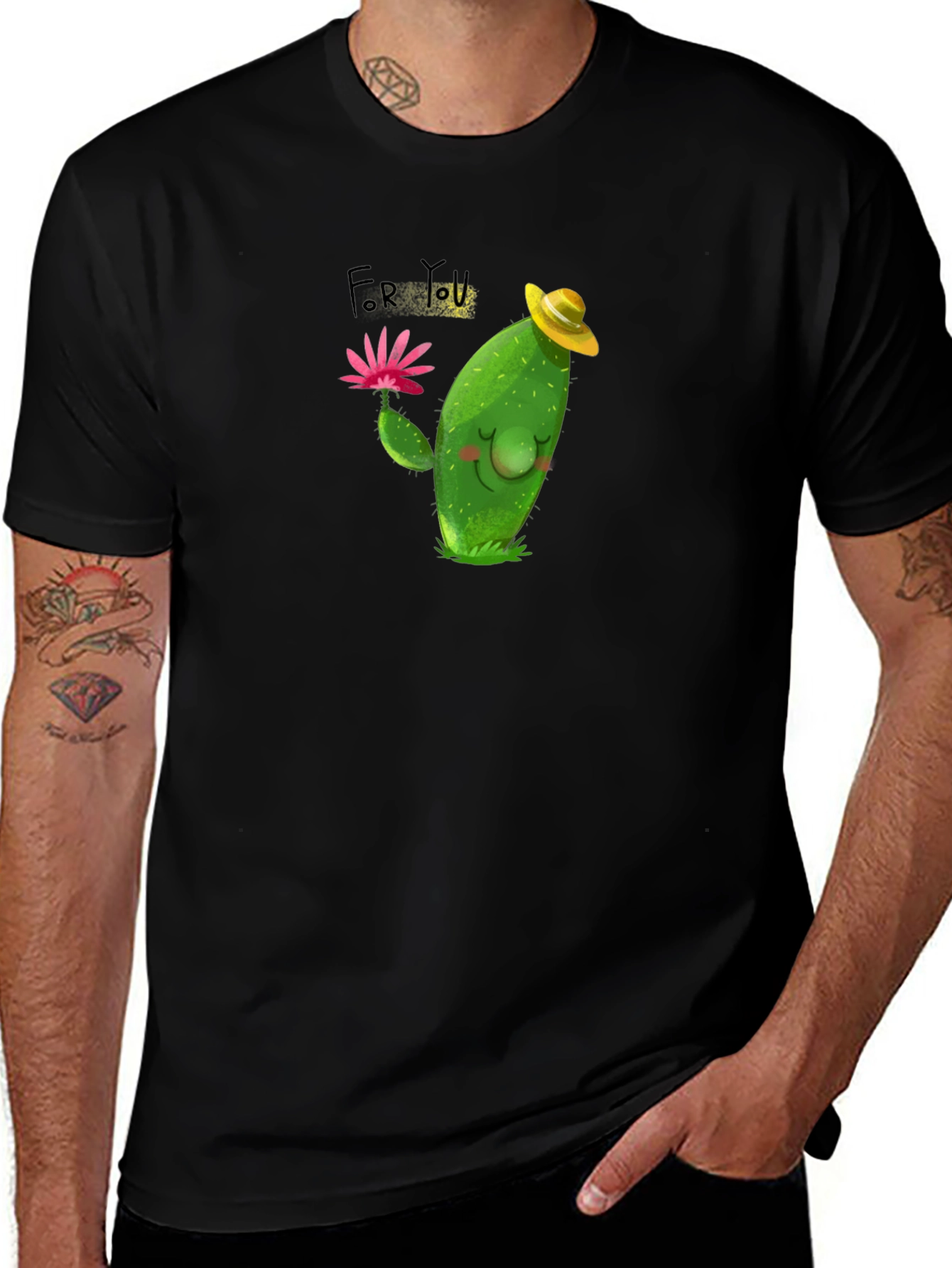Cartoon Cactus Graphic Tee - Cute Mens T-Shirt