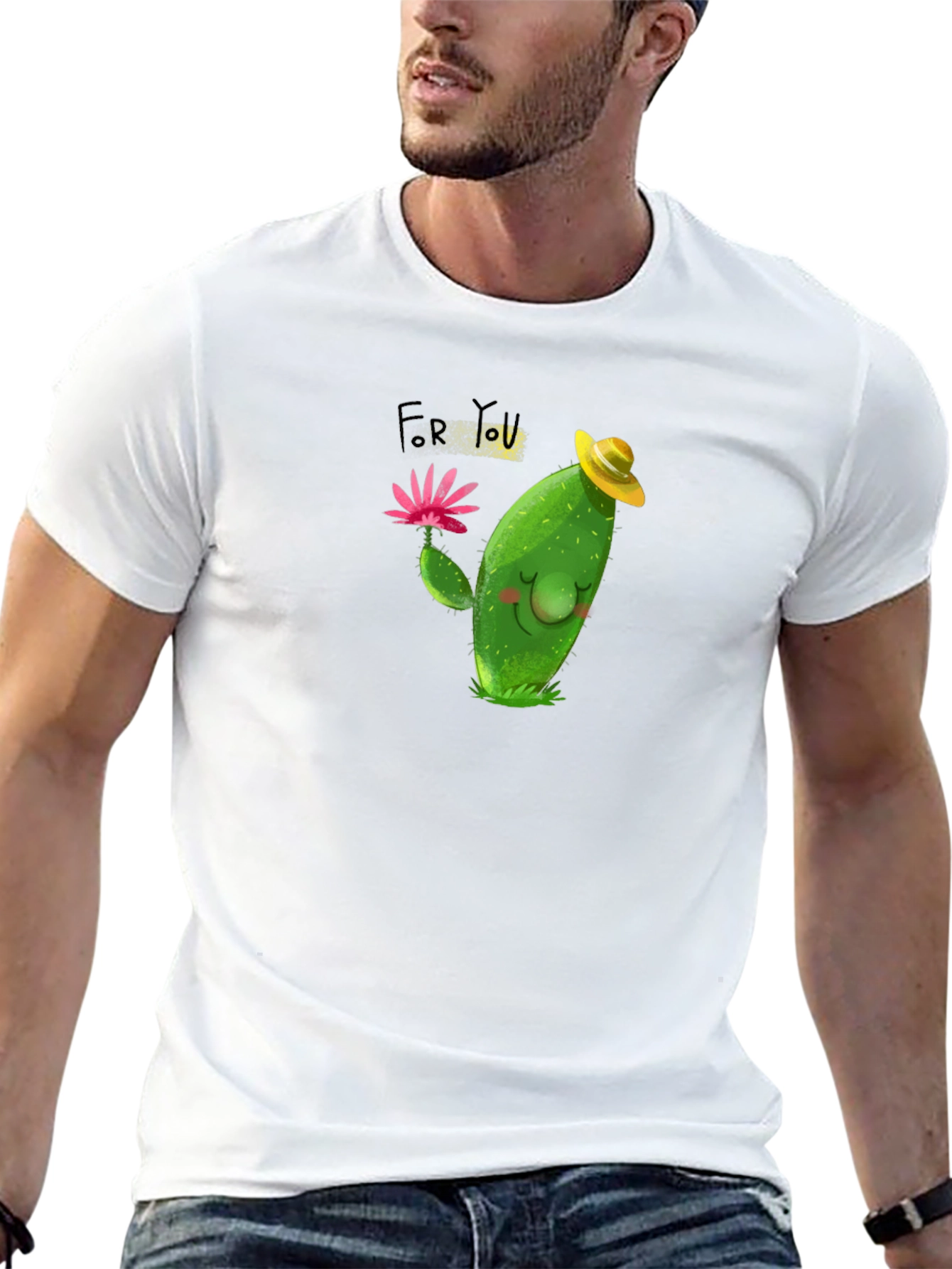 Cartoon Cactus Graphic Tee - Cute Mens T-Shirt