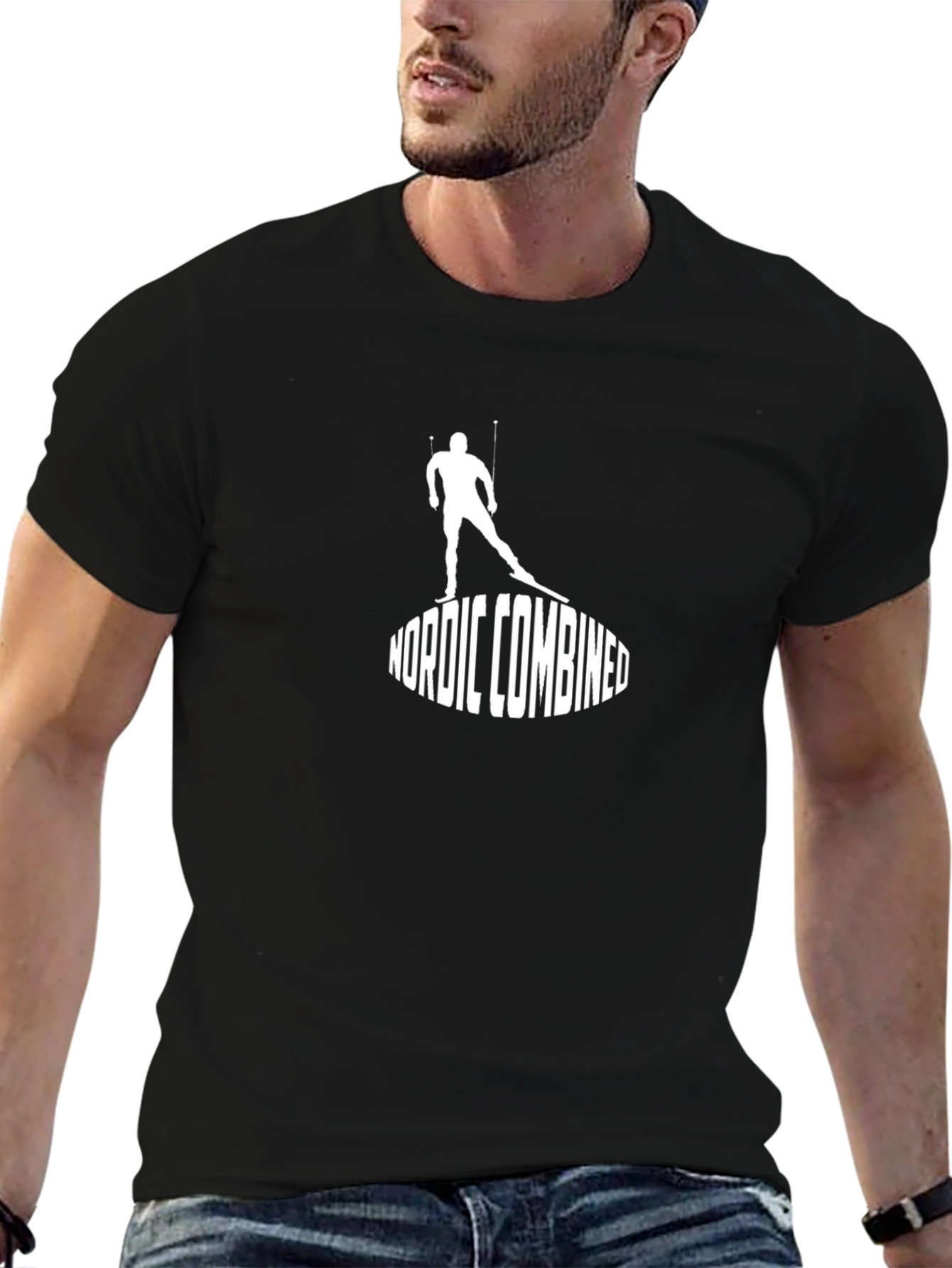 Nordic Combined Skiing Graphic Tee - Black