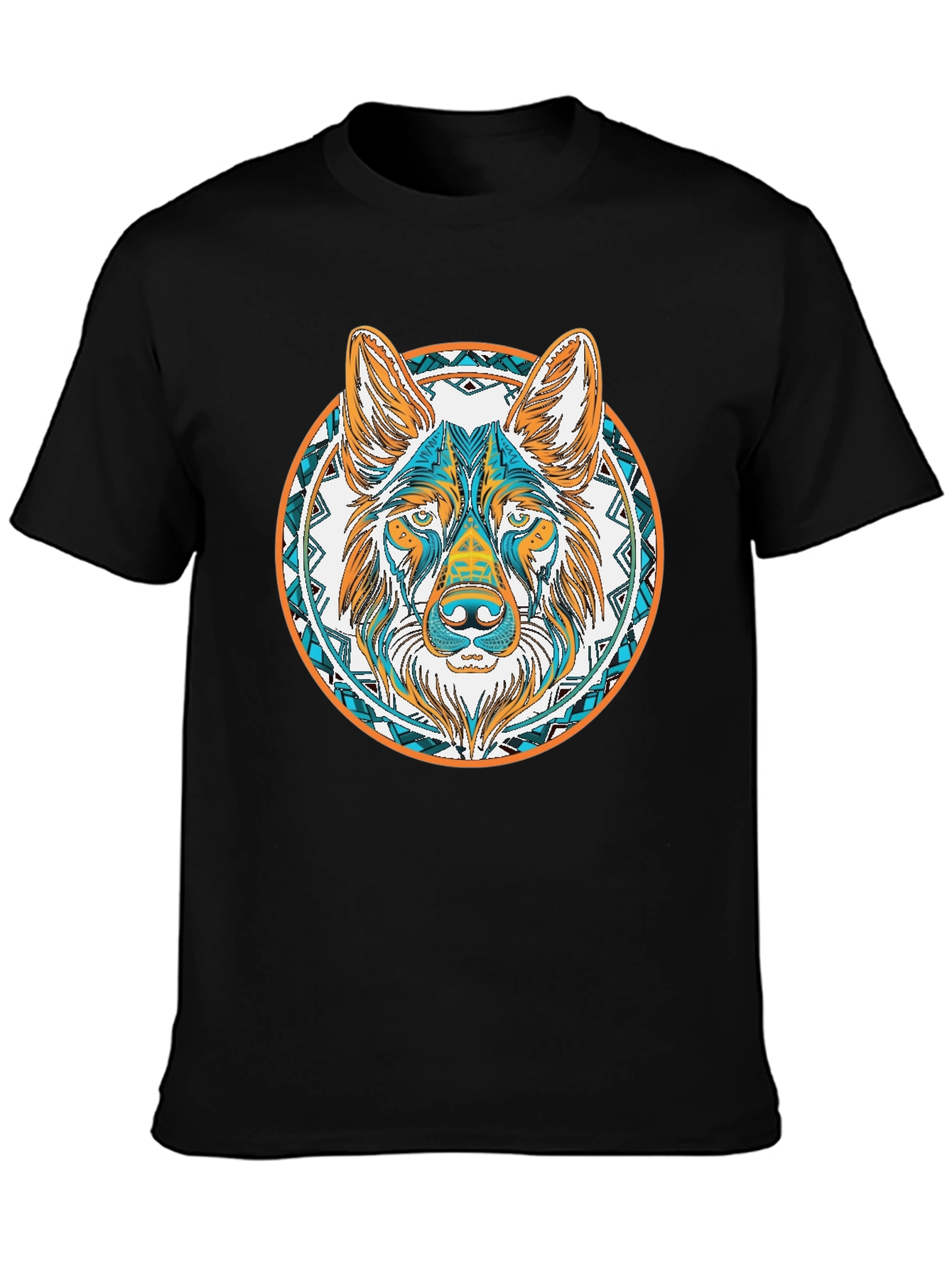 Aztec Wolf Graphic Tee - Black Cotton T-Shirt