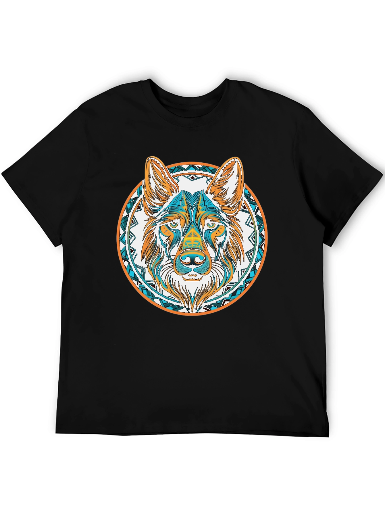 Aztec Wolf Graphic Tee - Black Cotton T-Shirt