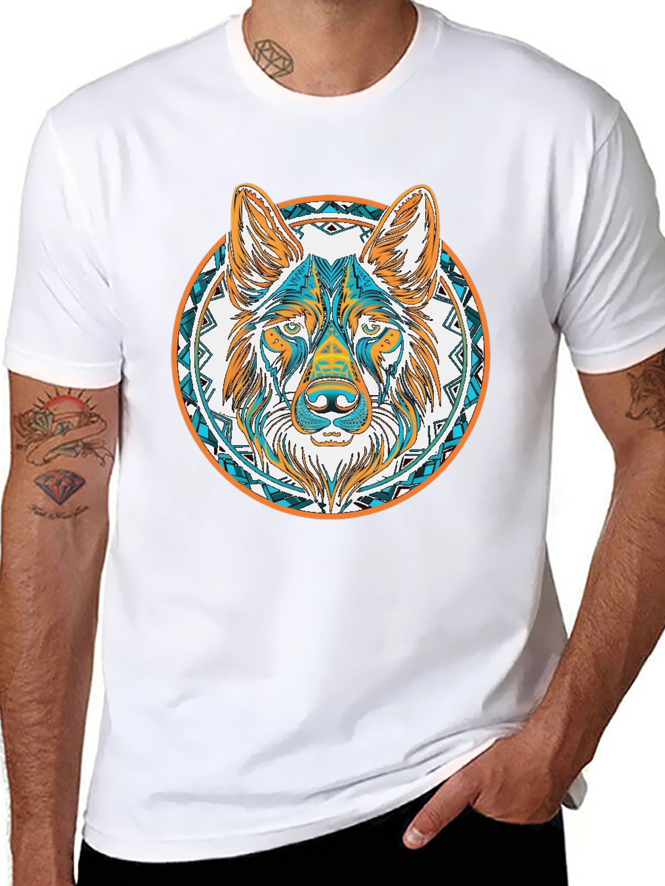 Aztec Wolf Graphic Tee - Black Cotton T-Shirt