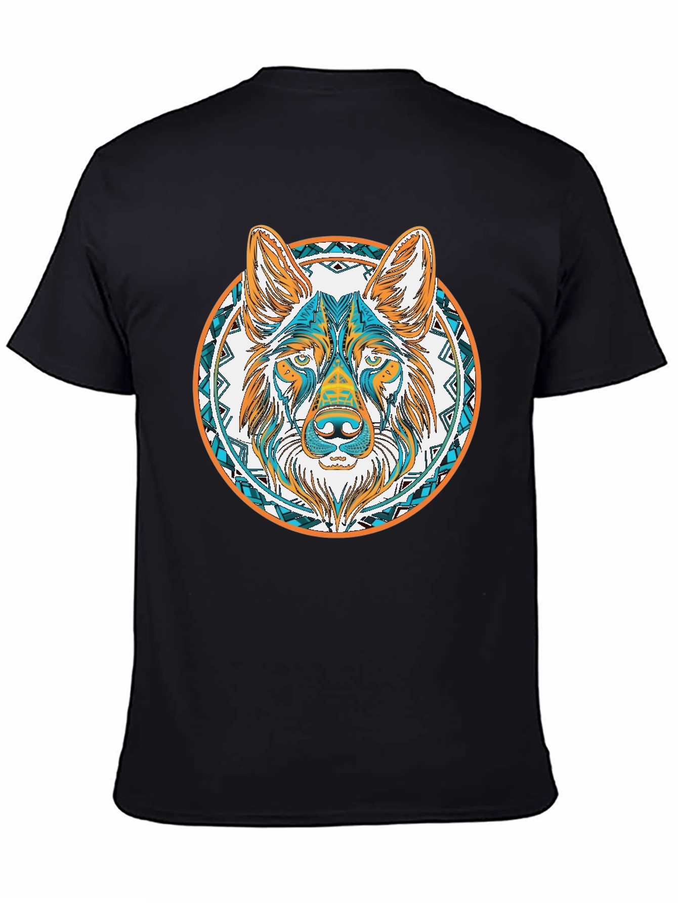Aztec Wolf Graphic Tee - Black Cotton T-Shirt