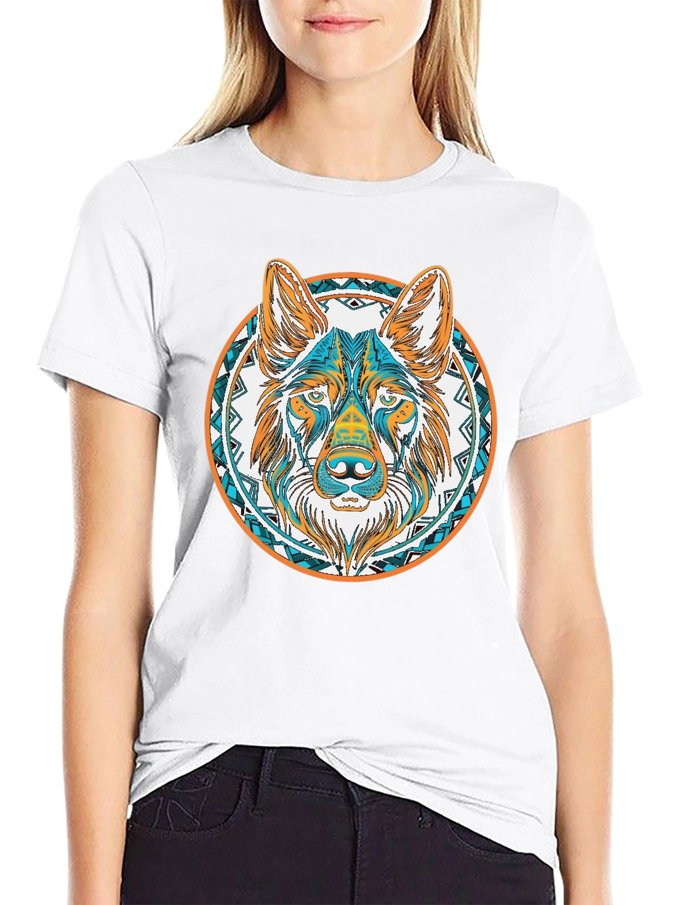 Aztec Wolf Graphic Tee - Black Cotton T-Shirt
