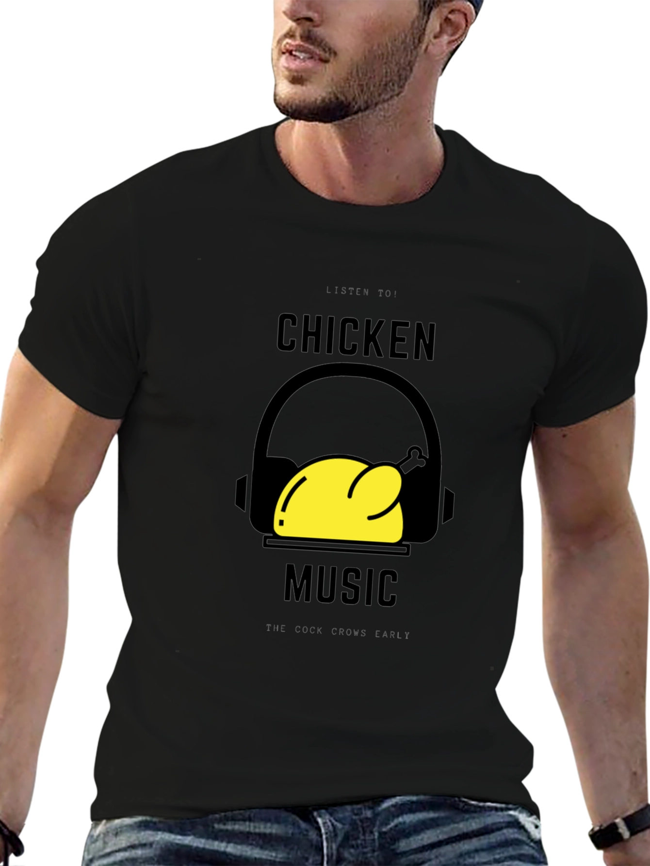 Chicken Music Graphic T-Shirt - Black