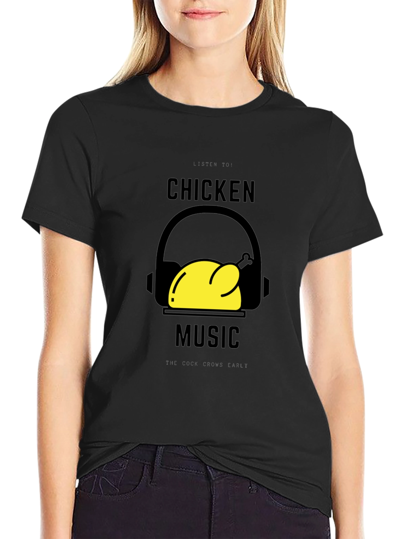 Chicken Music Graphic T-Shirt - Black