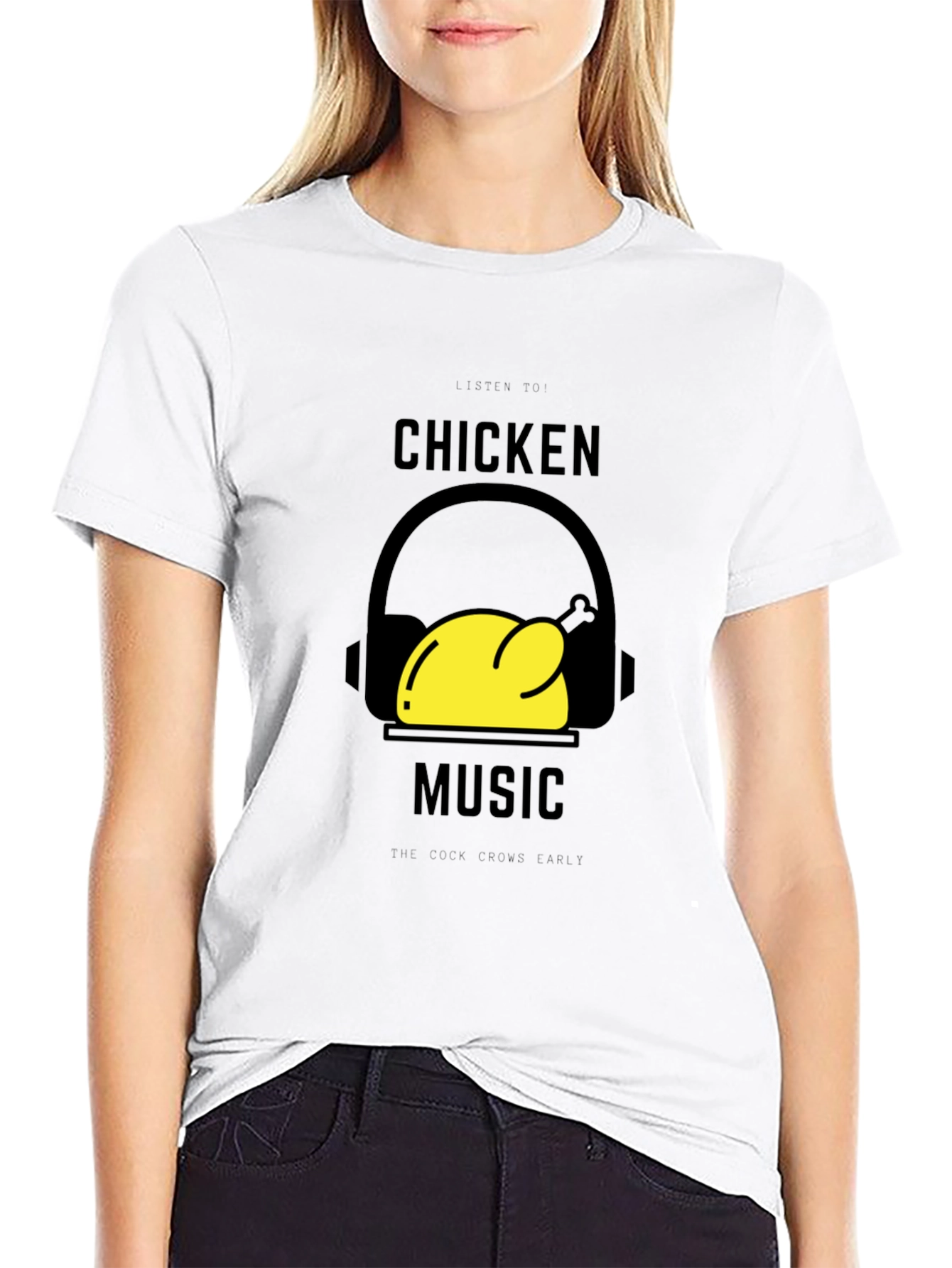 Chicken Music Graphic T-Shirt - Black