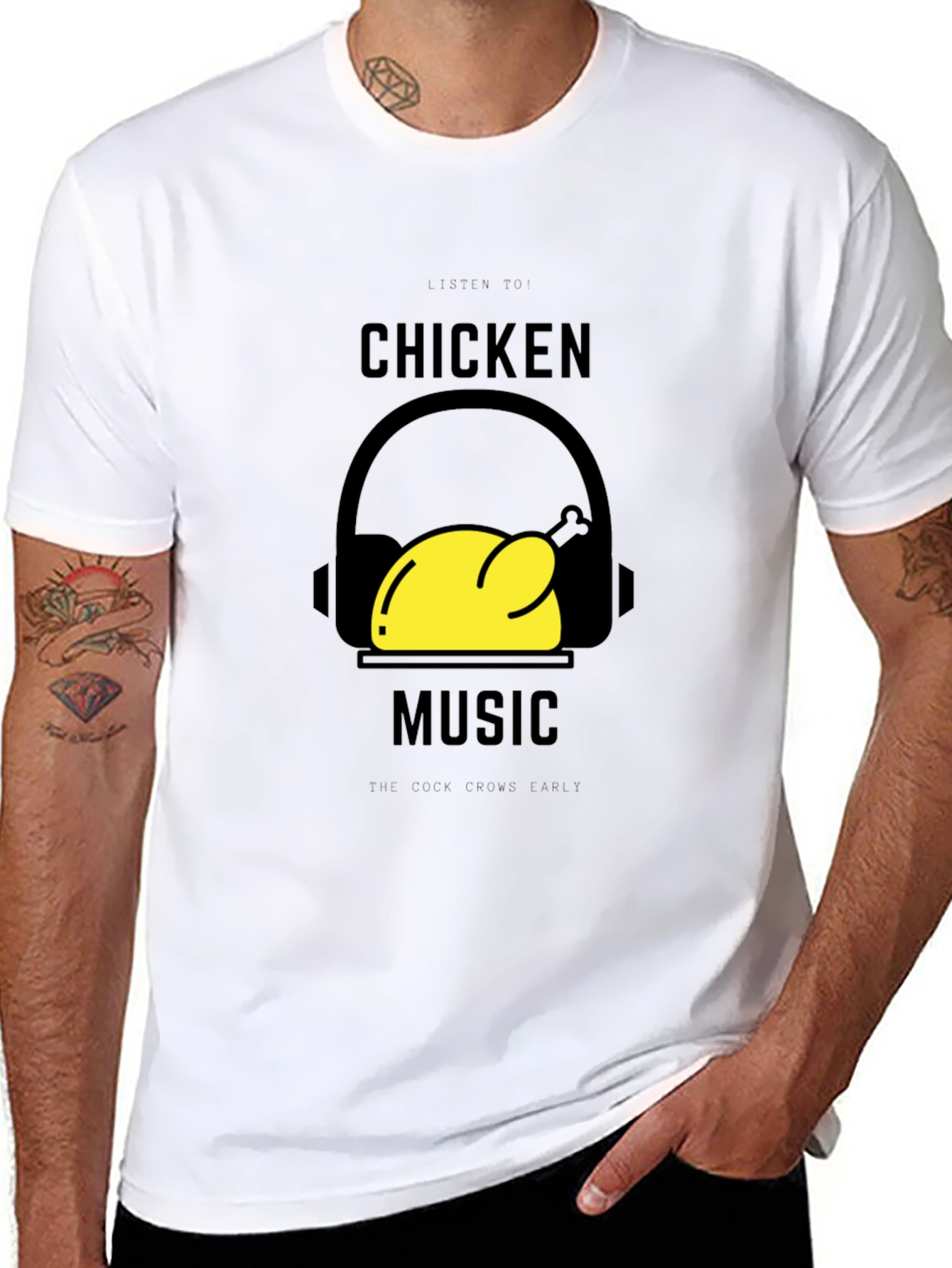 Chicken Music Graphic T-Shirt - Black