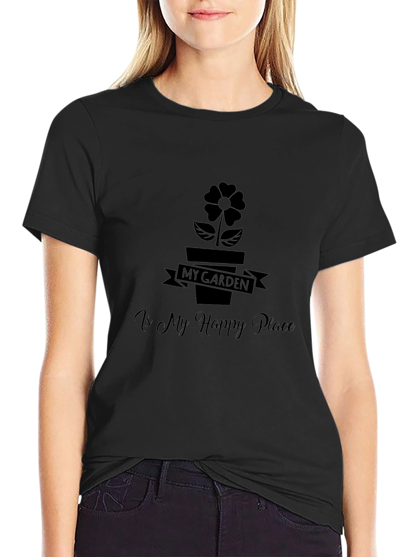 My Garden is My Happy Place Black Graphic T-Shirt