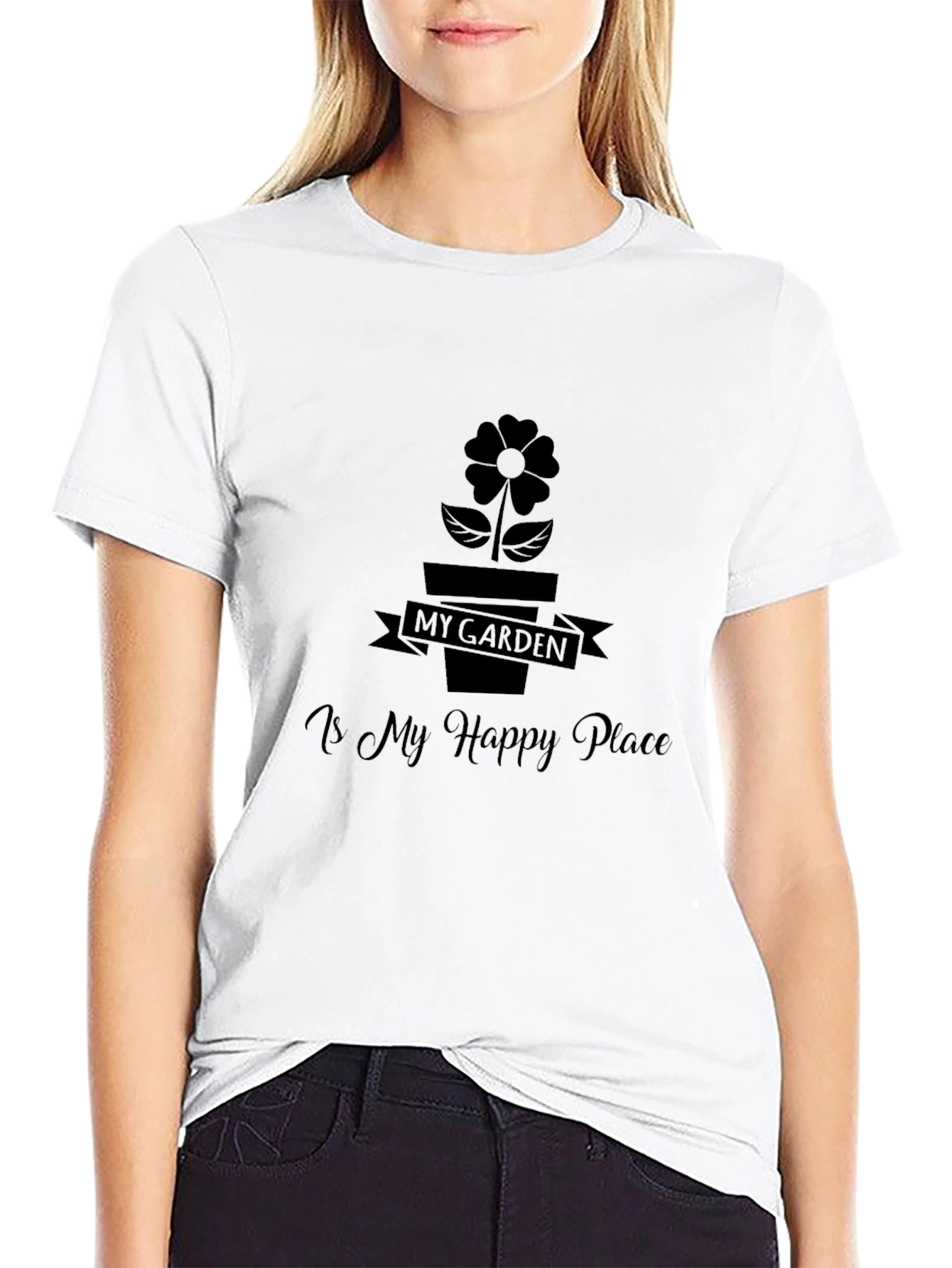 My Garden is My Happy Place Black Graphic T-Shirt