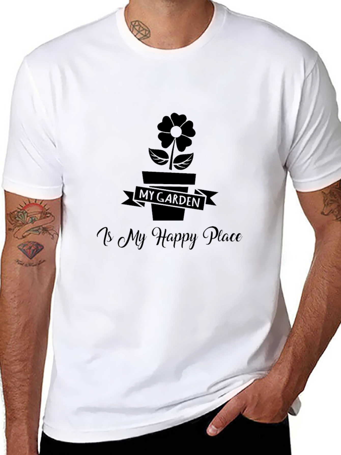 My Garden is My Happy Place Black Graphic T-Shirt
