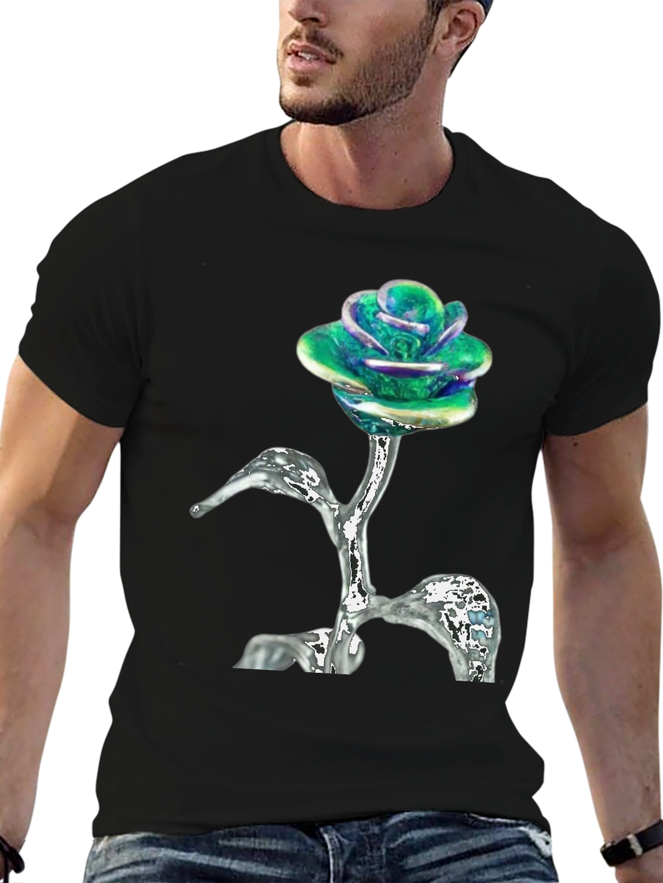 Iridescent Rose T-Shirt - Unique Floral Design