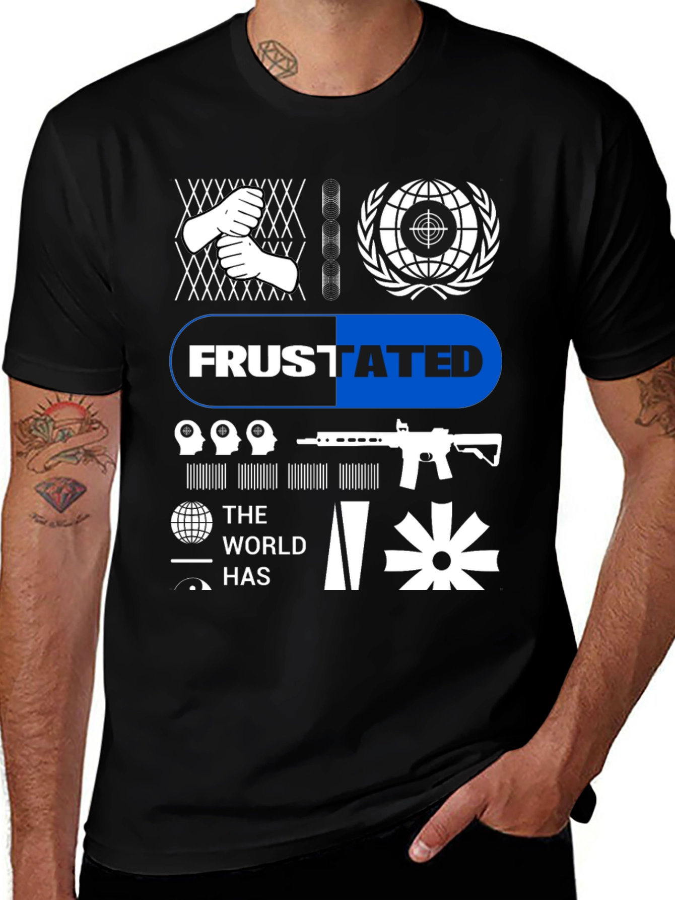 Frustrated Graphic Tee - Black Cotton T-Shirt