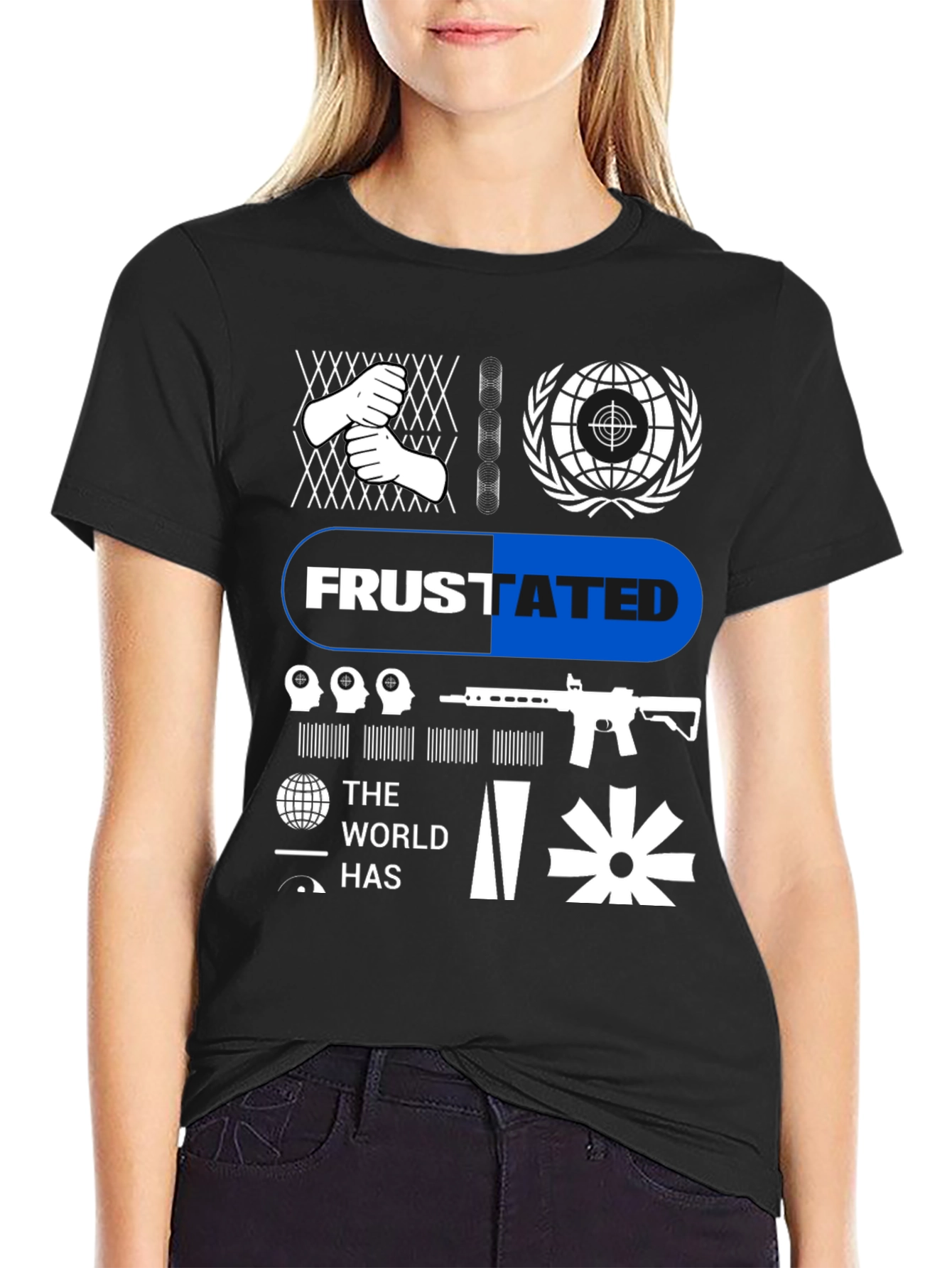 Frustrated Graphic Tee - Black Cotton T-Shirt