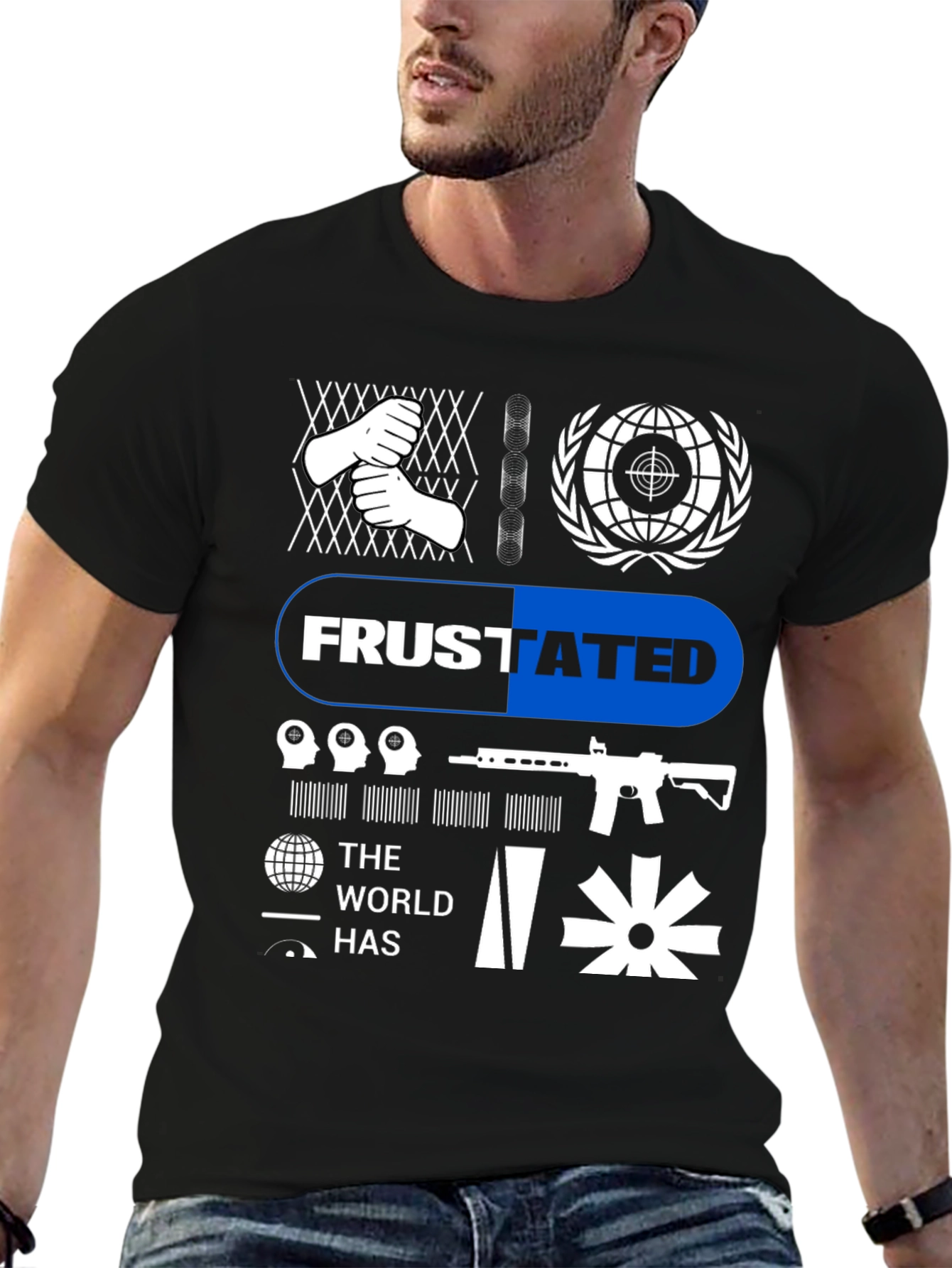 Frustrated Graphic Tee - Black Cotton T-Shirt