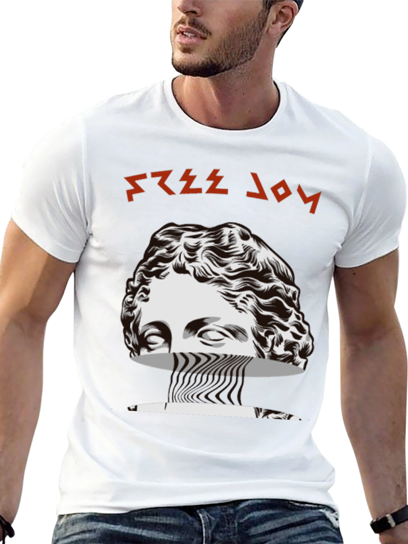 Free Joy Black Graphic Tee with Statue Design