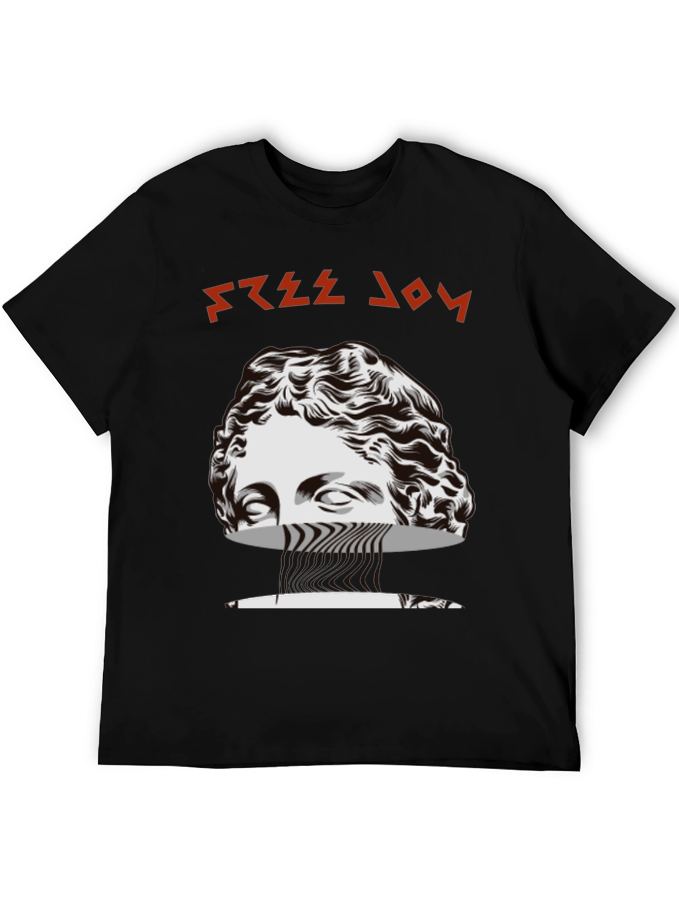 Free Joy Black Graphic Tee with Statue Design