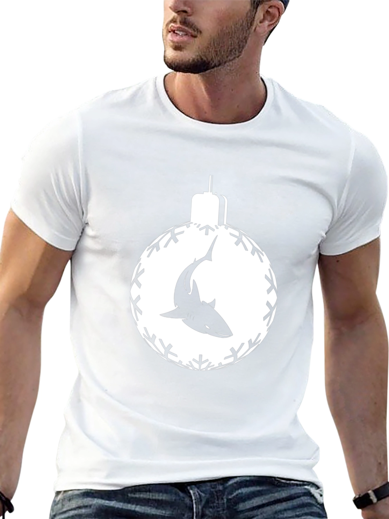Shark Christmas Ornament Black T-Shirt