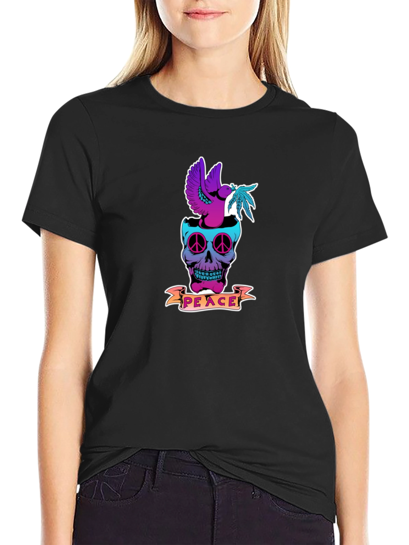 Peace Dove Skull Graphic T-Shirt