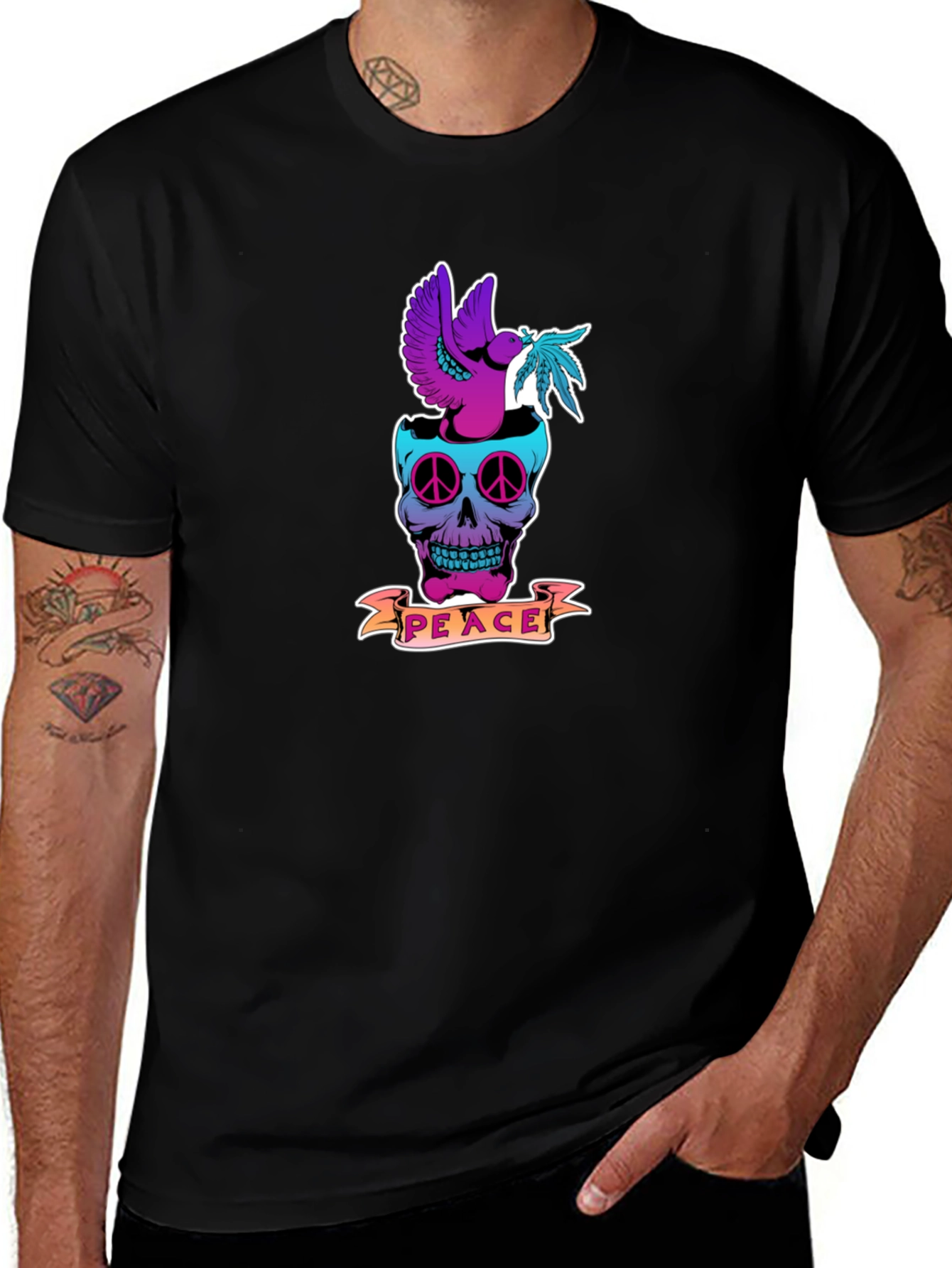 Peace Dove Skull Graphic T-Shirt