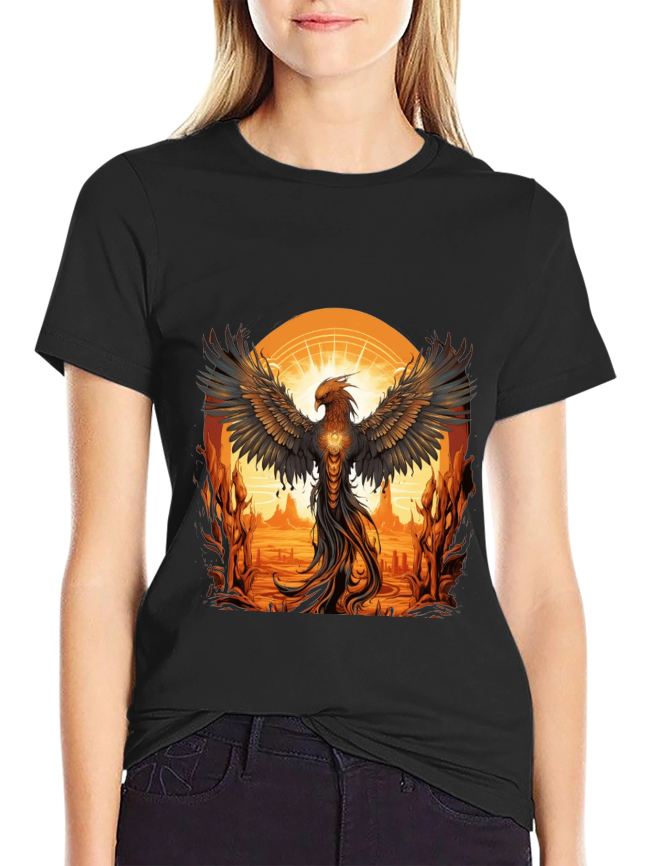 Phoenix Rising Graphic Tee - Black Cotton