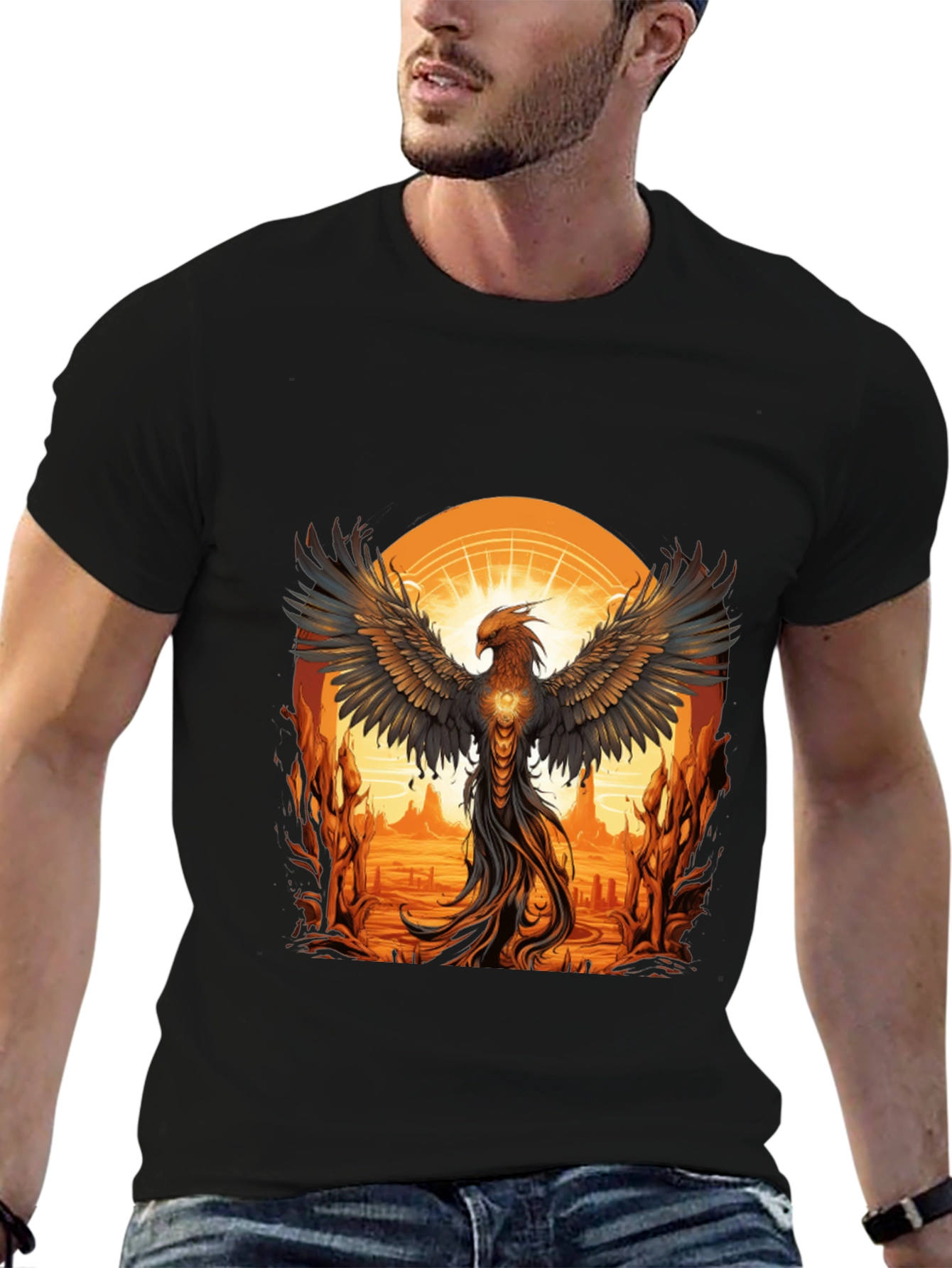 Phoenix Rising Graphic Tee - Black Cotton