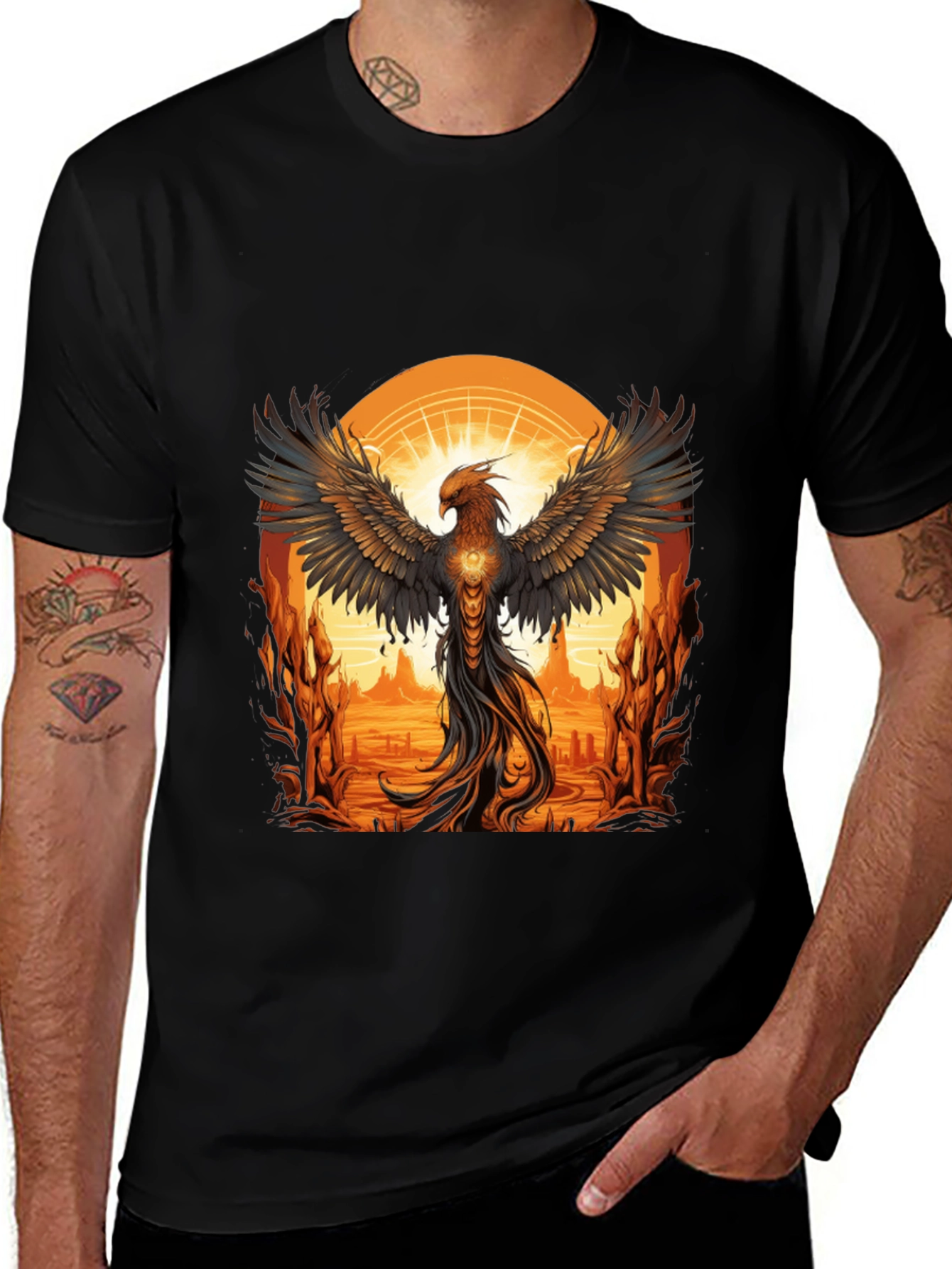 Phoenix Rising Graphic Tee - Black Cotton