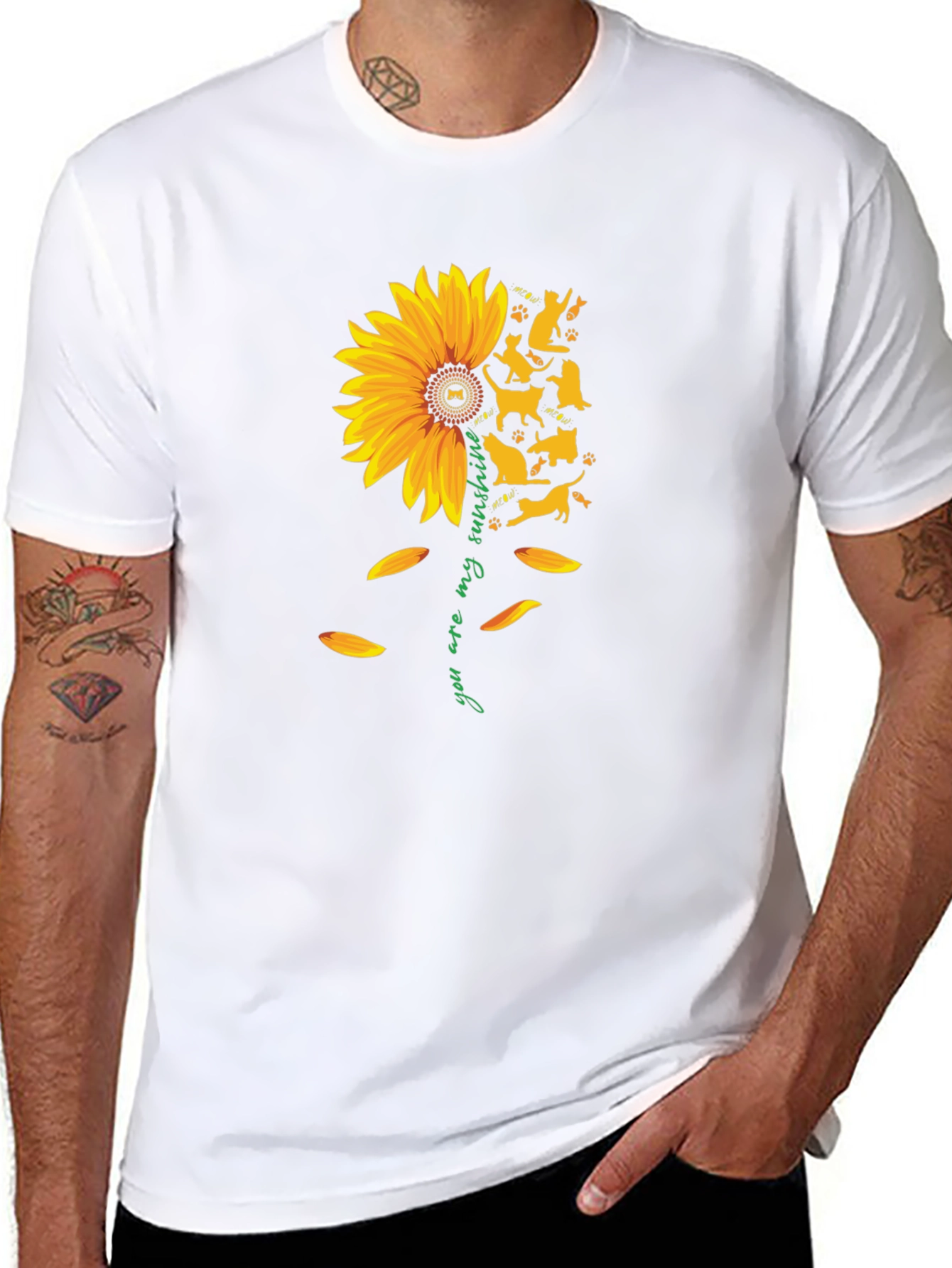 Sunflower Cat Lover Tee - You Are My Sunshine