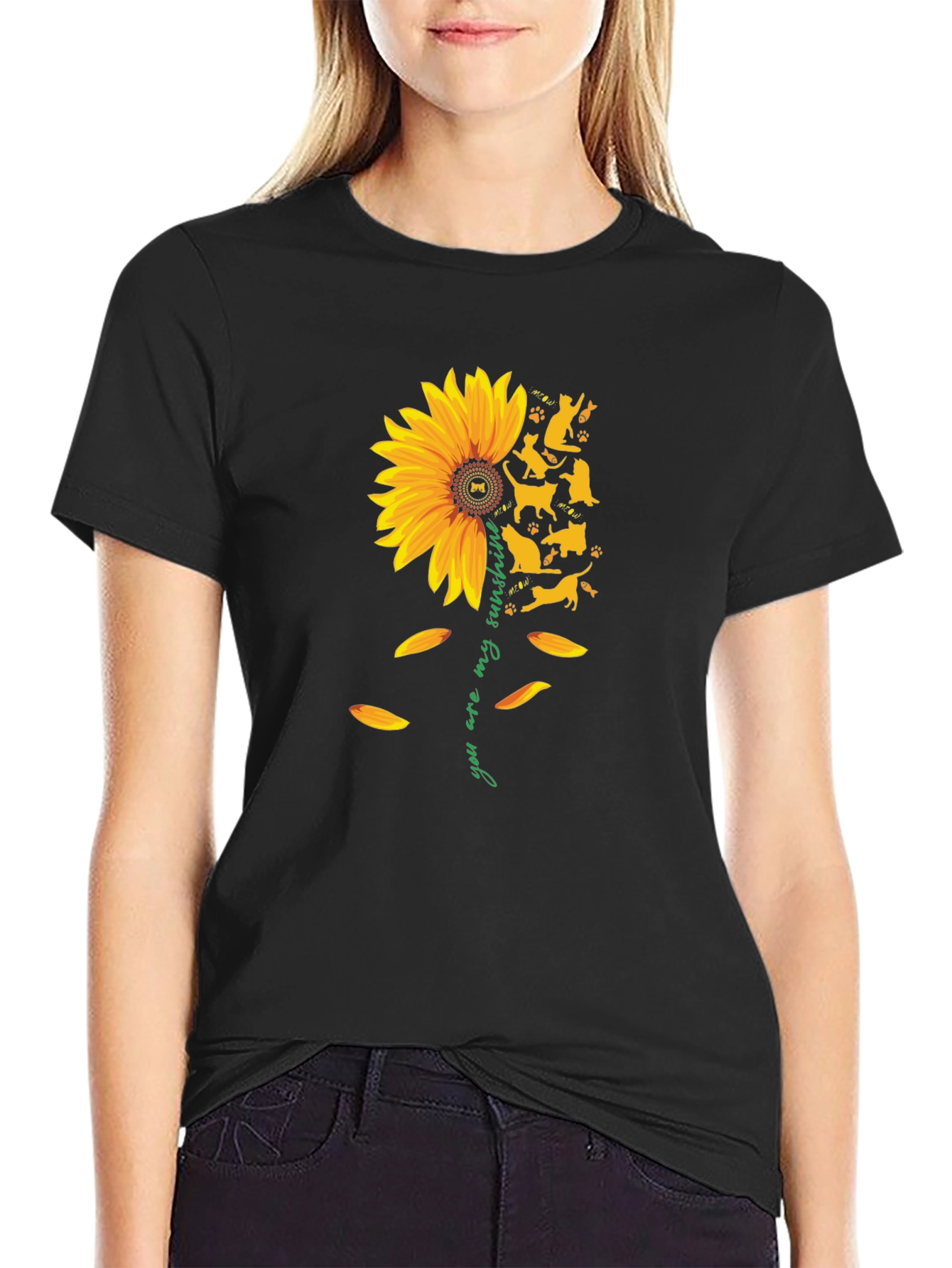 Sunflower Cat Lover Tee - You Are My Sunshine