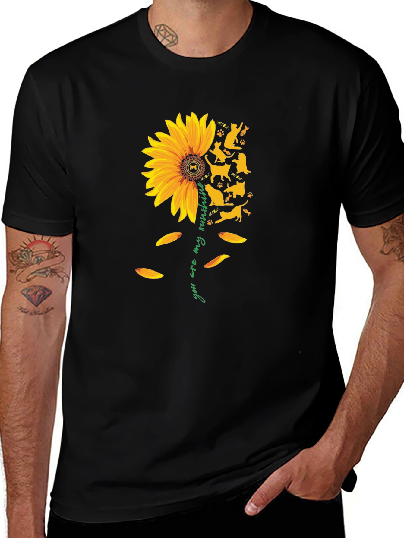 Sunflower Cat Lover Tee - You Are My Sunshine