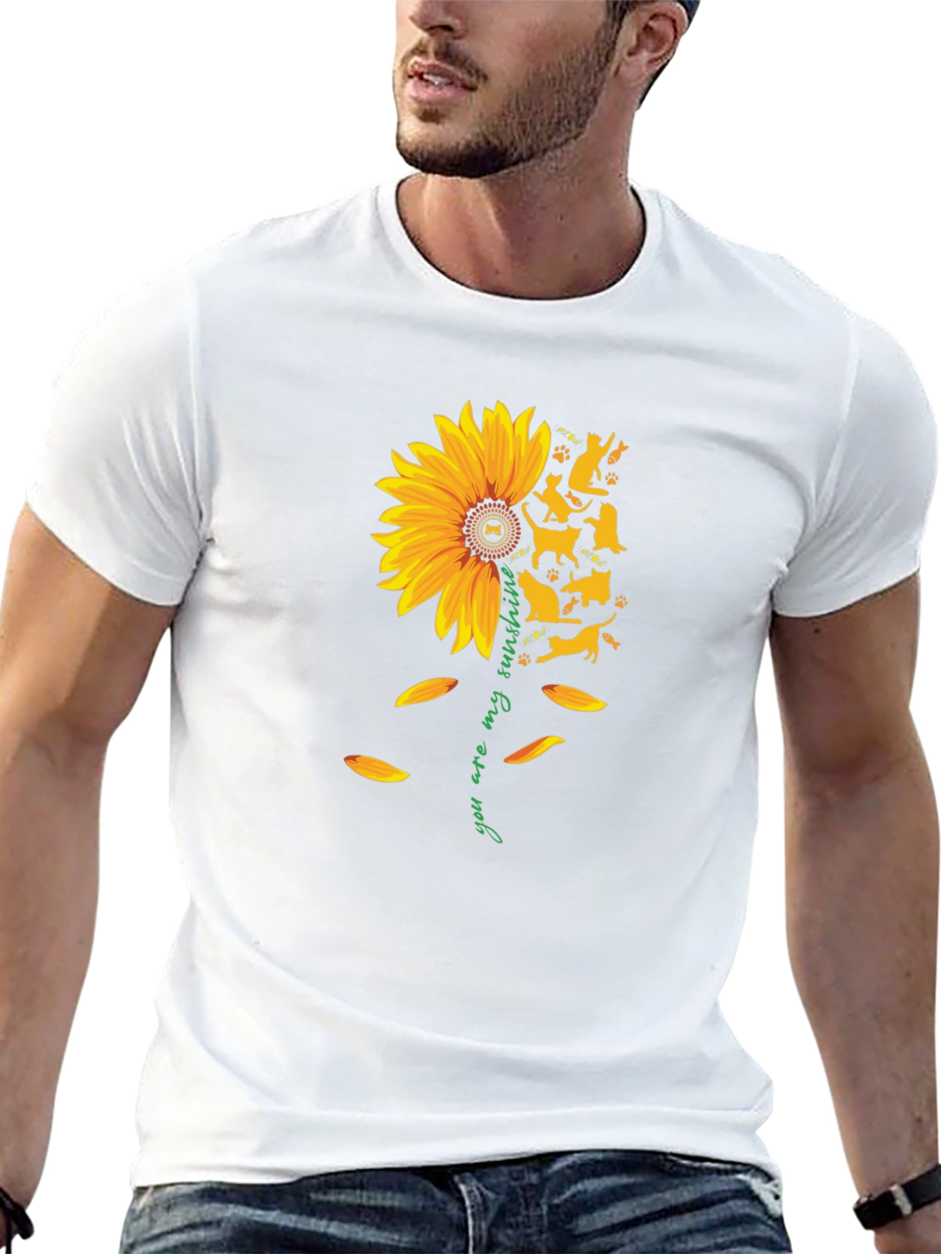 Sunflower Cat Lover Tee - You Are My Sunshine