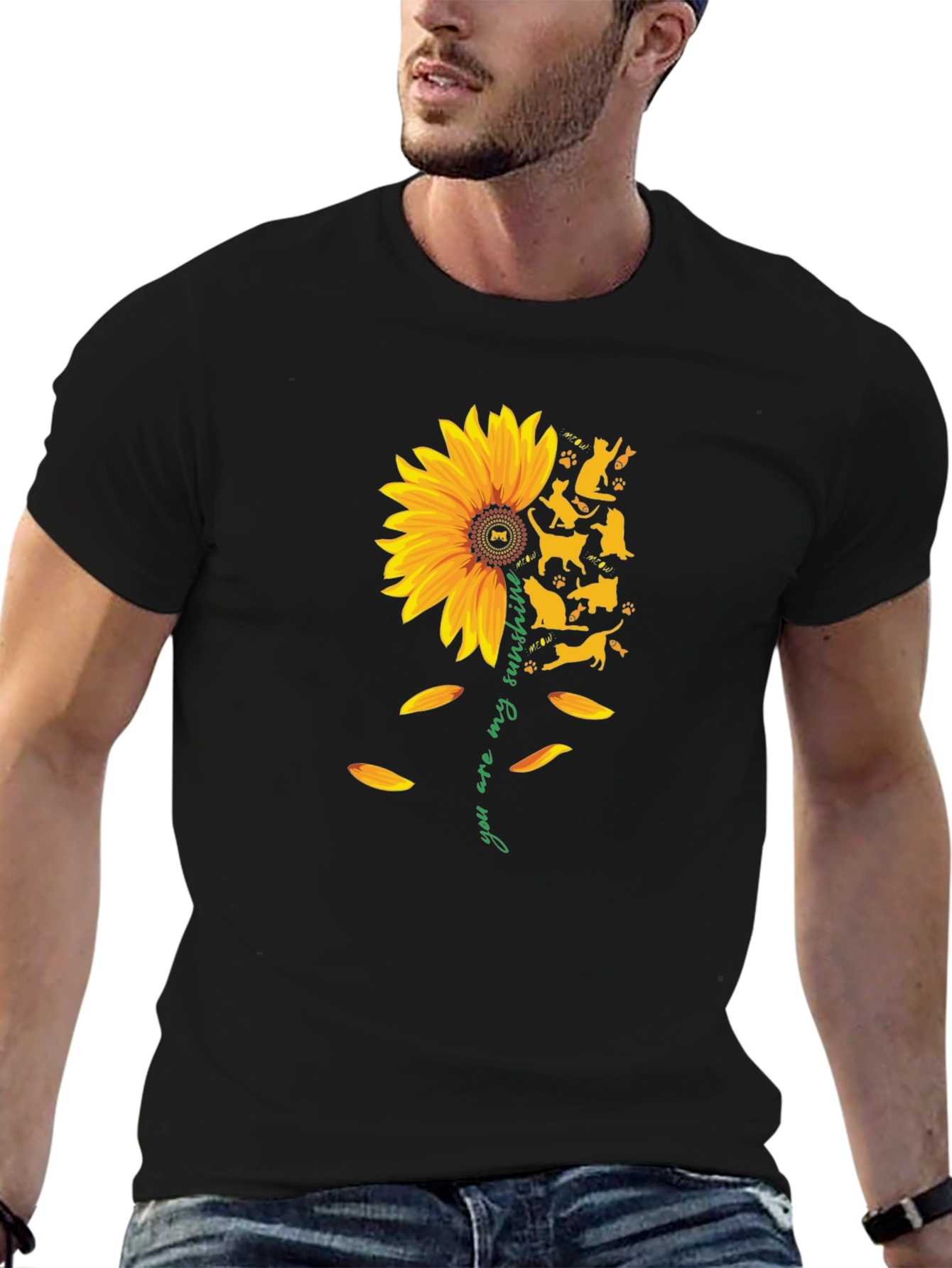 Sunflower Cat Lover Tee - You Are My Sunshine