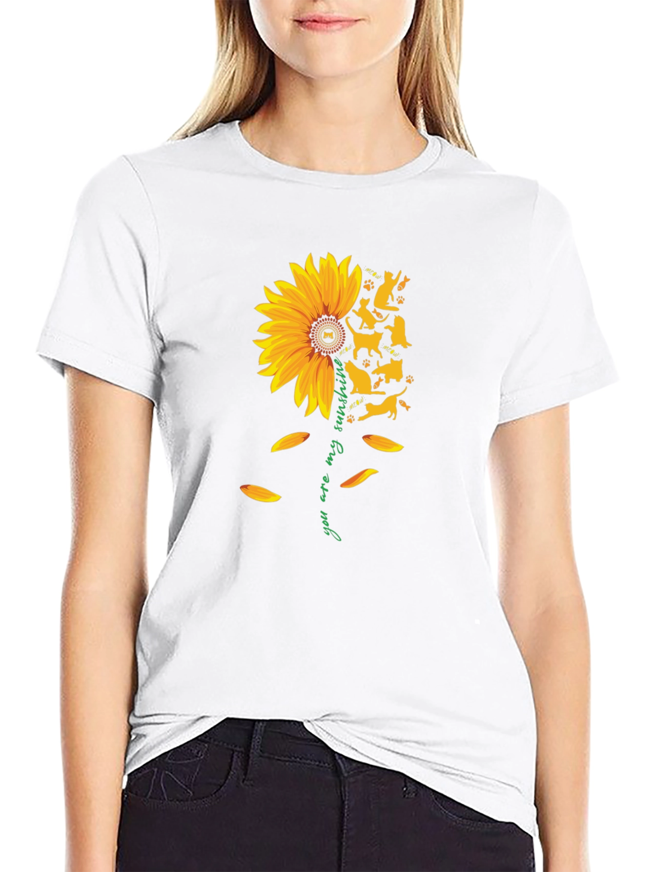 Sunflower Cat Lover Tee - You Are My Sunshine